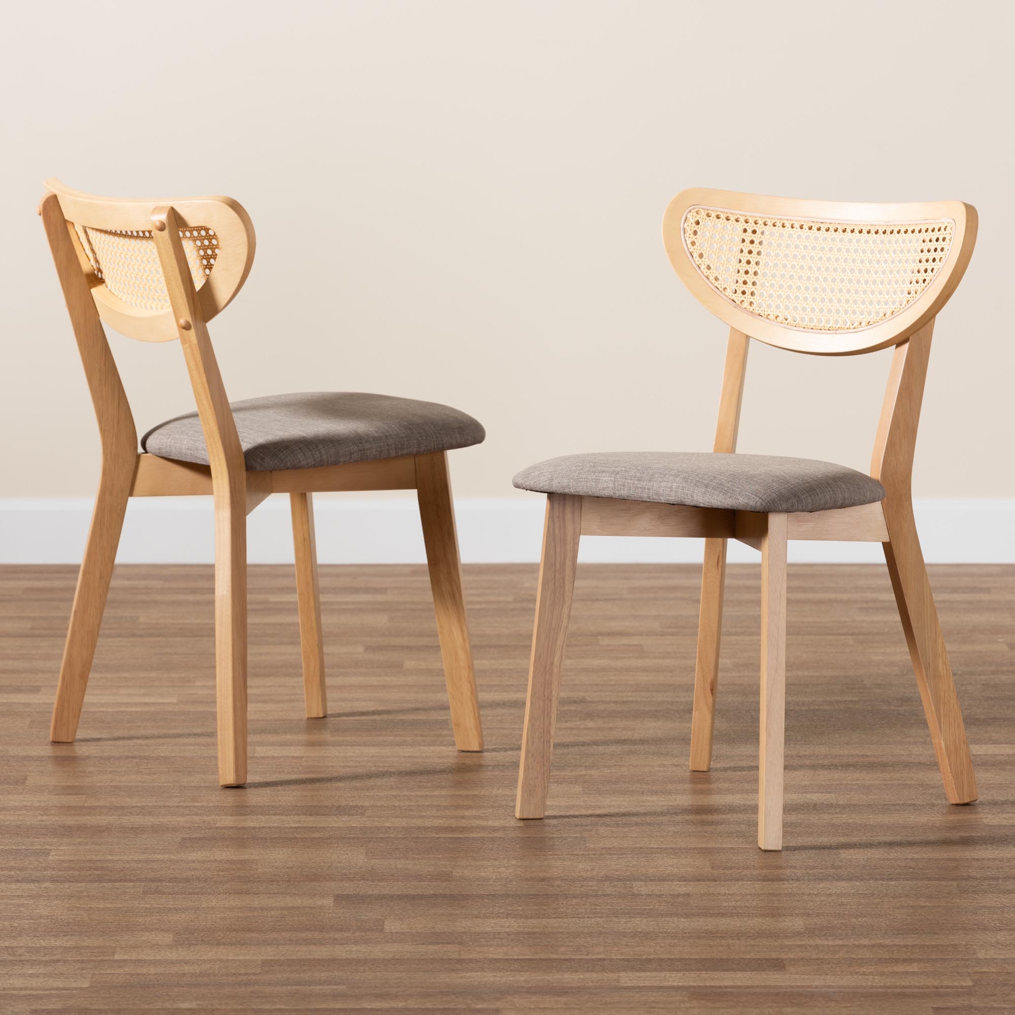 Baxton Studio Dannell Mid-Century Modern Grey Fabric and Natural Oak Finished Wood 2-Piece Dining Chair Set