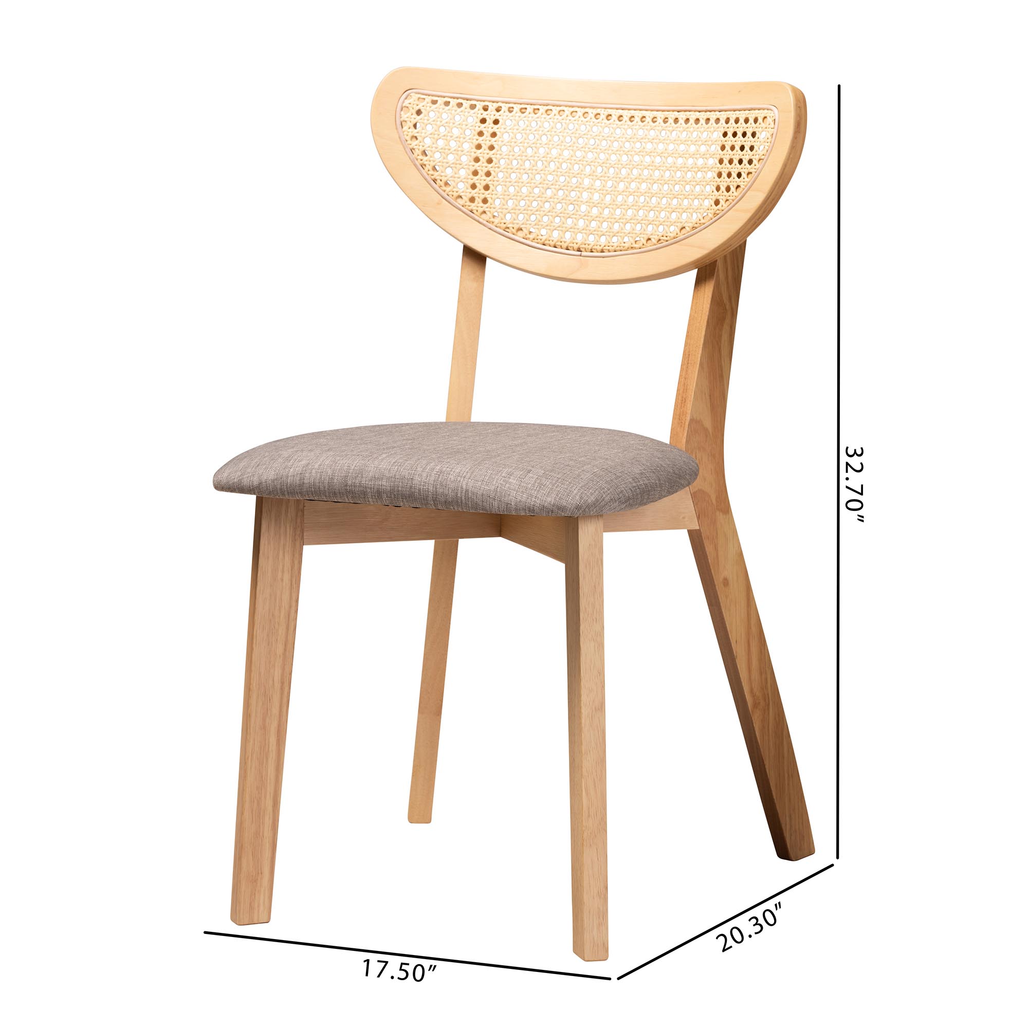 Baxton Studio Dannell Mid-Century Modern Grey Fabric and Natural Oak Finished Wood 2-Piece Dining Chair Set