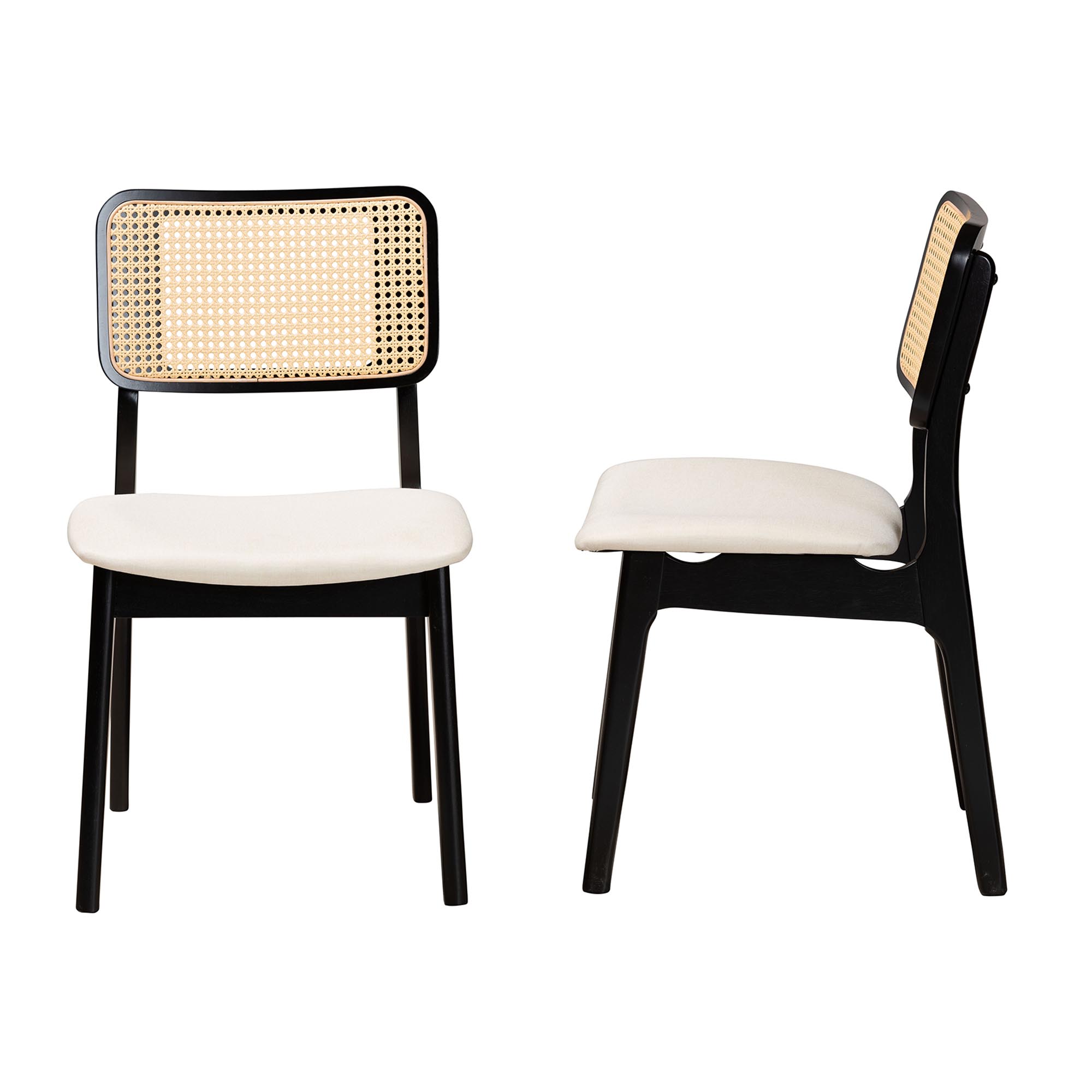 Baxton Studio Dannon Mid-Century Modern Cream Fabric and Black Finished Wood 2-Piece Dining Chair Set