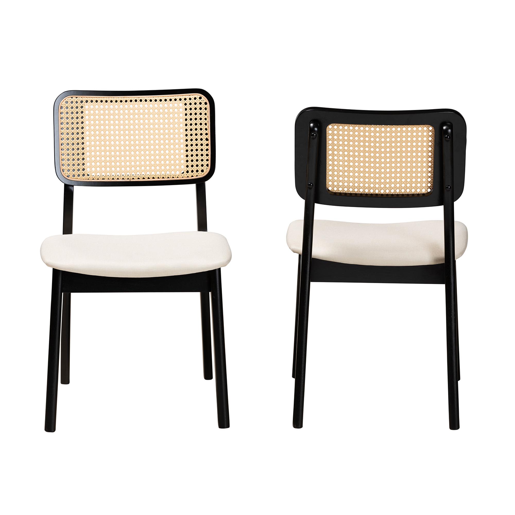 Baxton Studio Dannon Mid-Century Modern Cream Fabric and Black Finished Wood 2-Piece Dining Chair Set