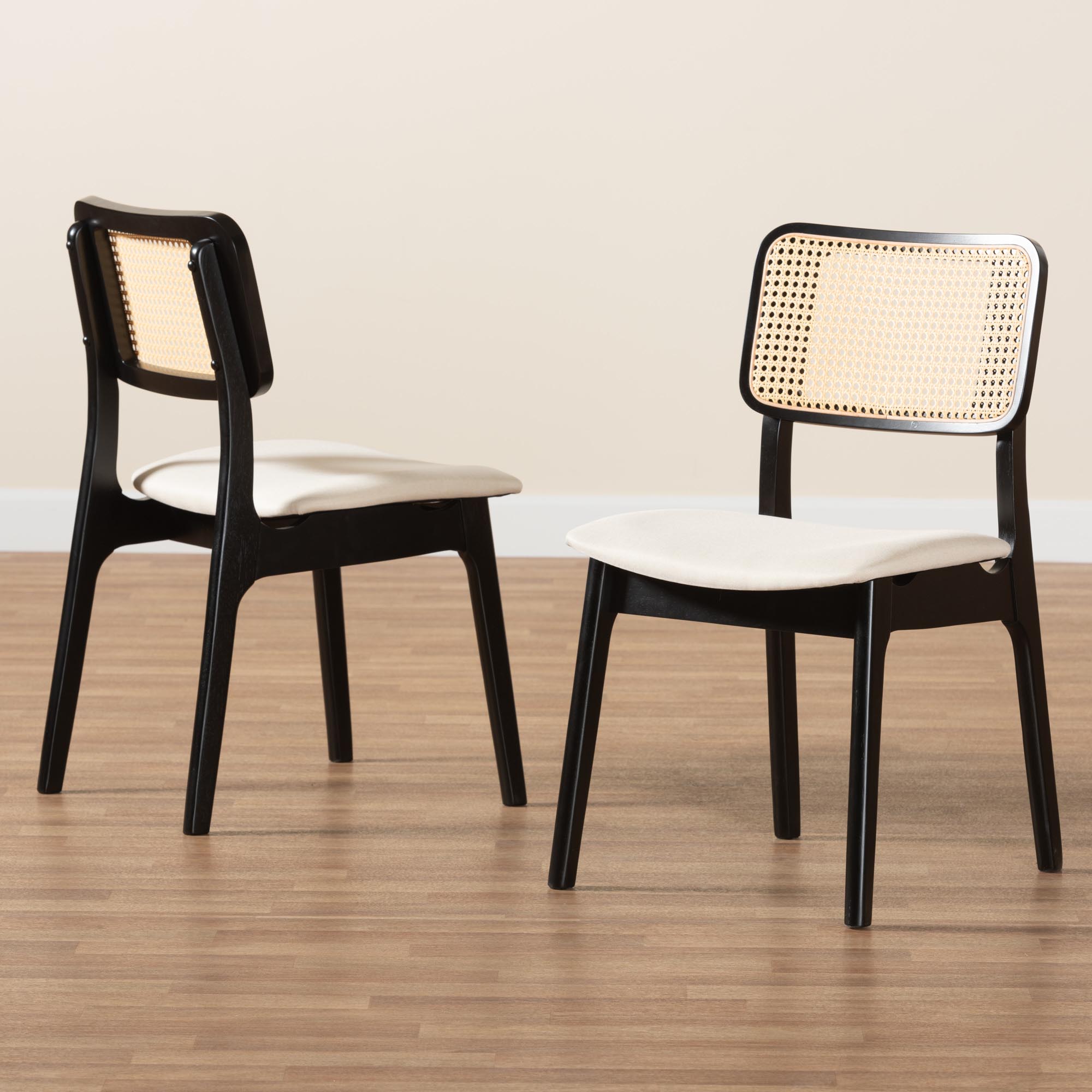 Baxton Studio Dannon Mid-Century Modern Cream Fabric and Black Finished Wood 2-Piece Dining Chair Set