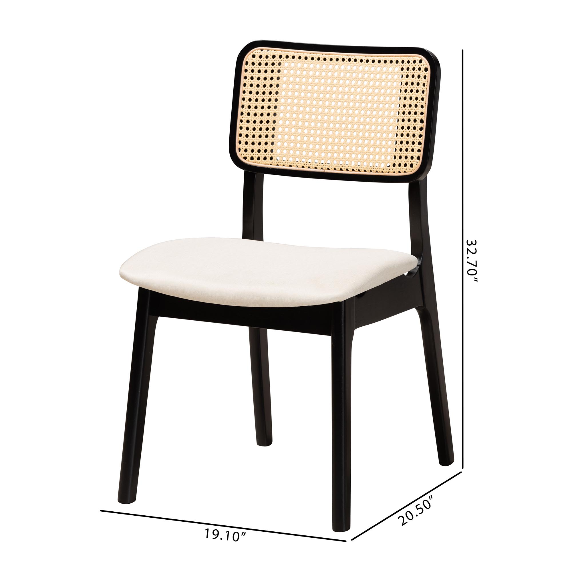 Baxton Studio Dannon Mid-Century Modern Cream Fabric and Black Finished Wood 2-Piece Dining Chair Set