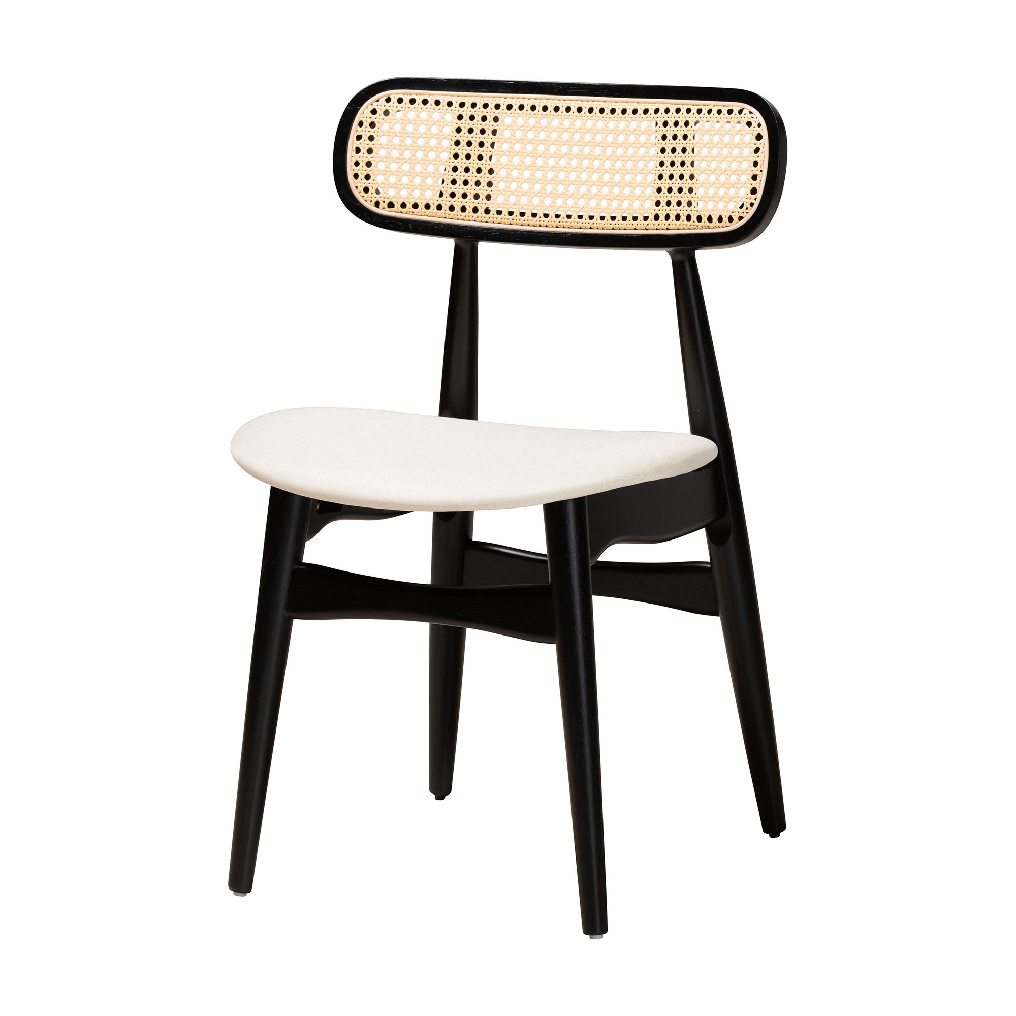 Baxton Studio Tarana Mid-Century Modern Cream Fabric and Black Finished Wood 7-Piece Dining Set