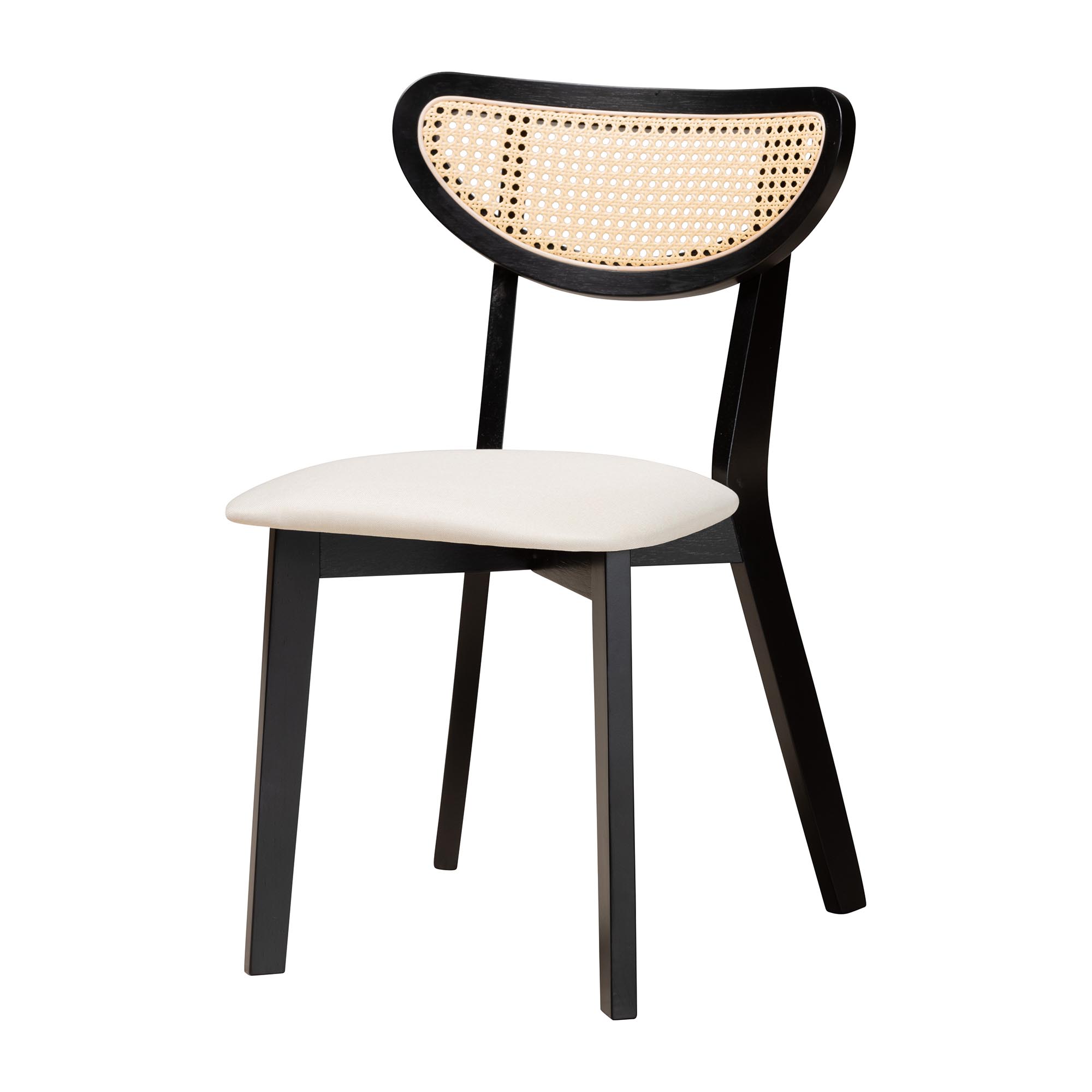 Baxton Studio Dannell Mid-Century Modern Cream Fabric and Black Finished Wood 5-Piece Dining Set