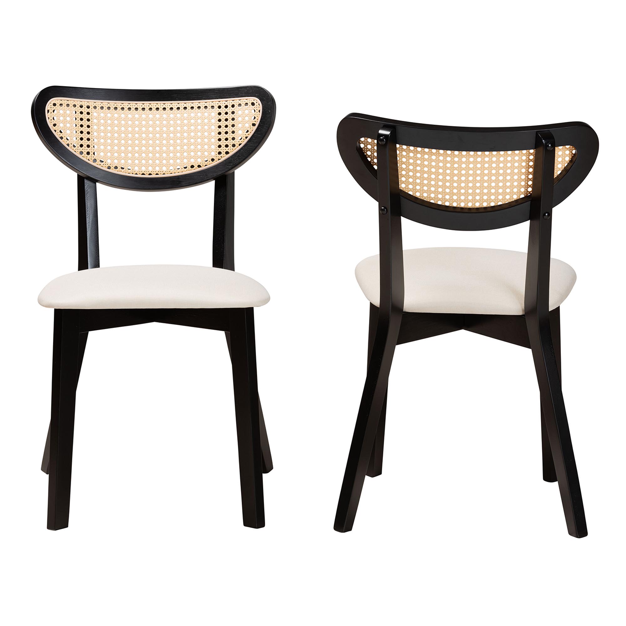 Baxton Studio Dannell Mid-Century Modern Cream Fabric and Black Finished Wood 2-Piece Dining Chair Set