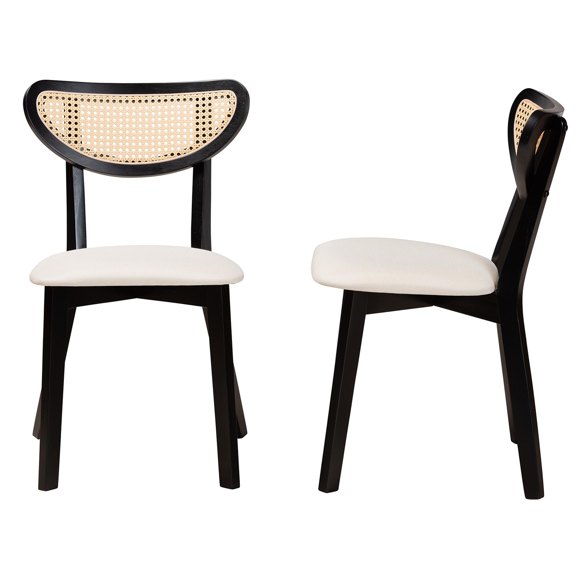 Baxton Studio Dannell Mid-Century Modern Cream Fabric and Black Finished Wood 2-Piece Dining Chair Set