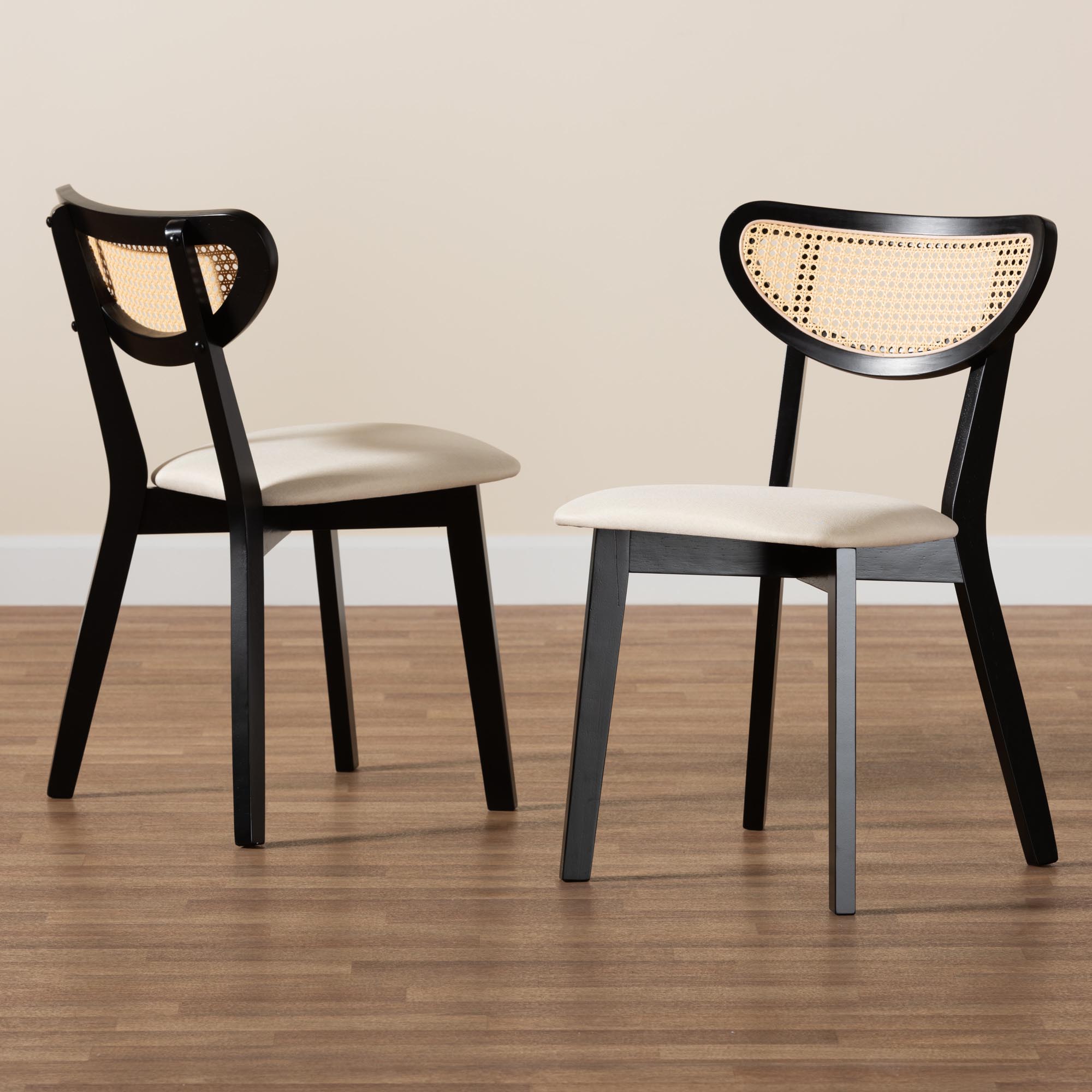 Baxton Studio Dannell Mid-Century Modern Cream Fabric and Black Finished Wood 2-Piece Dining Chair Set