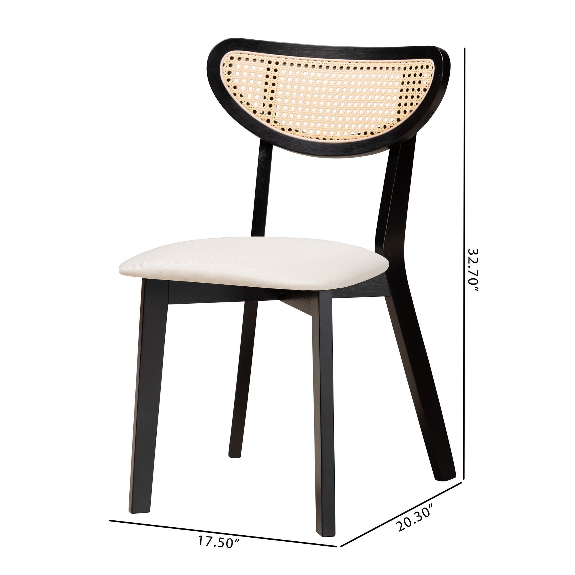 Baxton Studio Dannell Mid-Century Modern Cream Fabric and Black Finished Wood 2-Piece Dining Chair Set