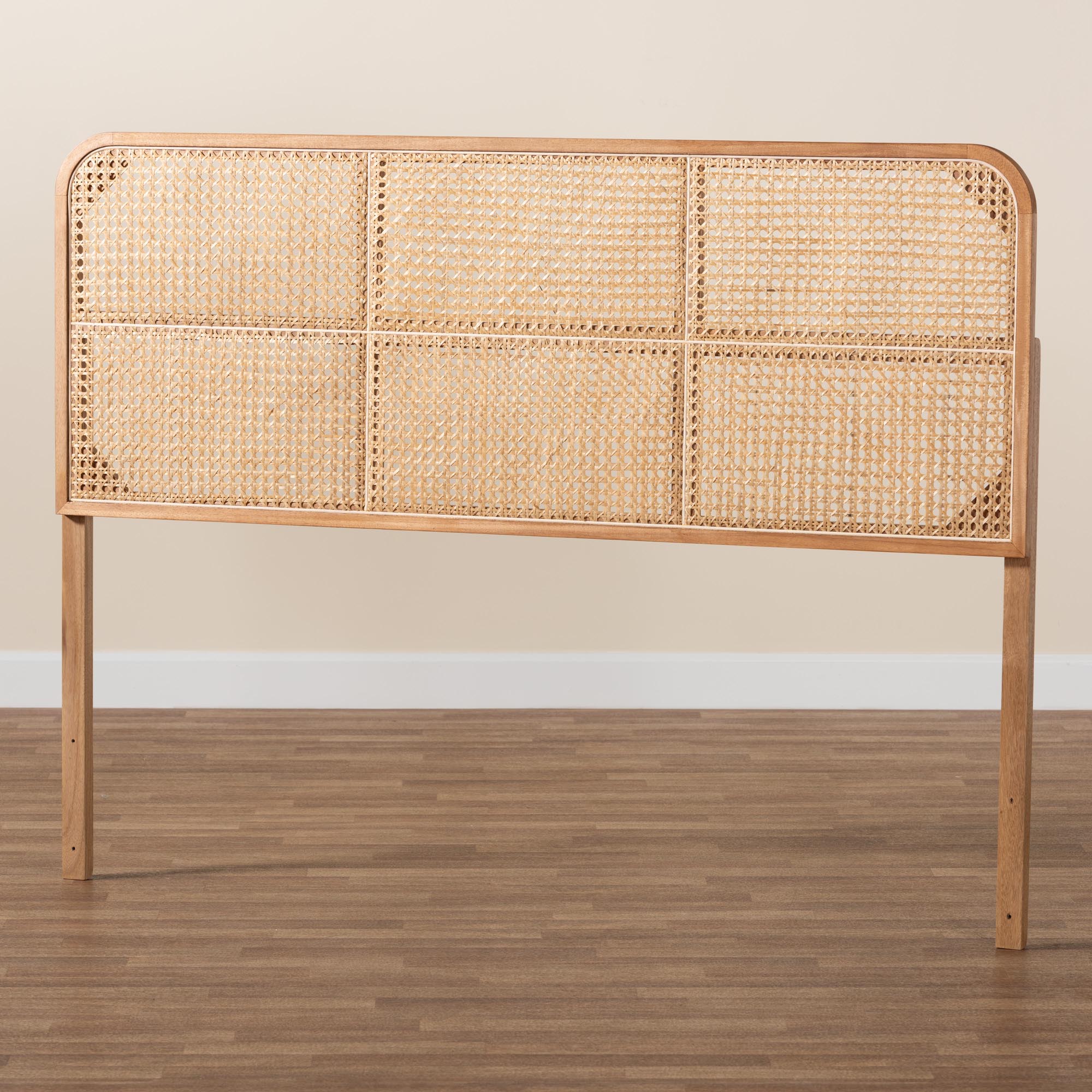 bali & pari Lainer Modern Bohemian Natural Brown Finished Bayur Wood and Bamboo Queen Size Headboard
