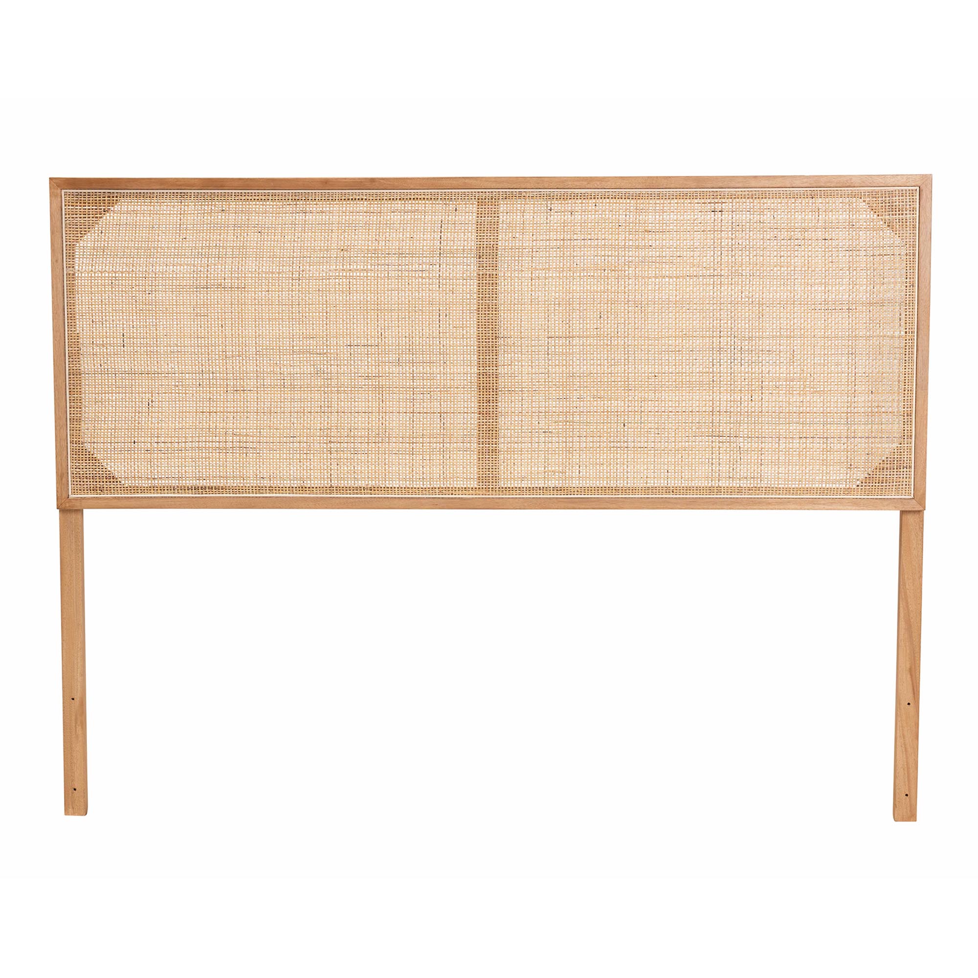 bali & pari Aurelia Modern Bohemian Natural Brown Finished Bayur Wood and Rattan Queen Size Headboard