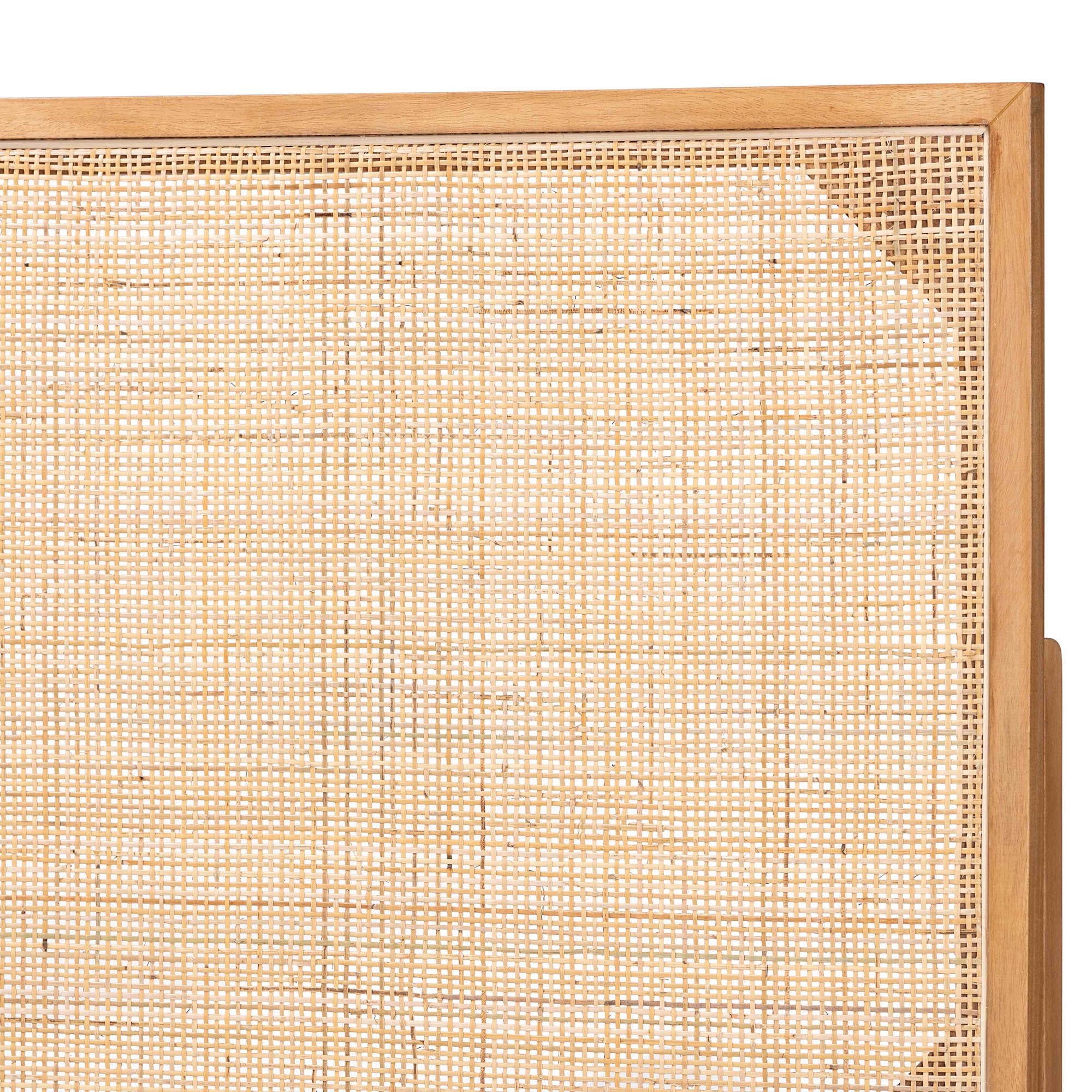 bali & pari Aurelia Modern Bohemian Natural Brown Finished Bayur Wood and Rattan Queen Size Headboard