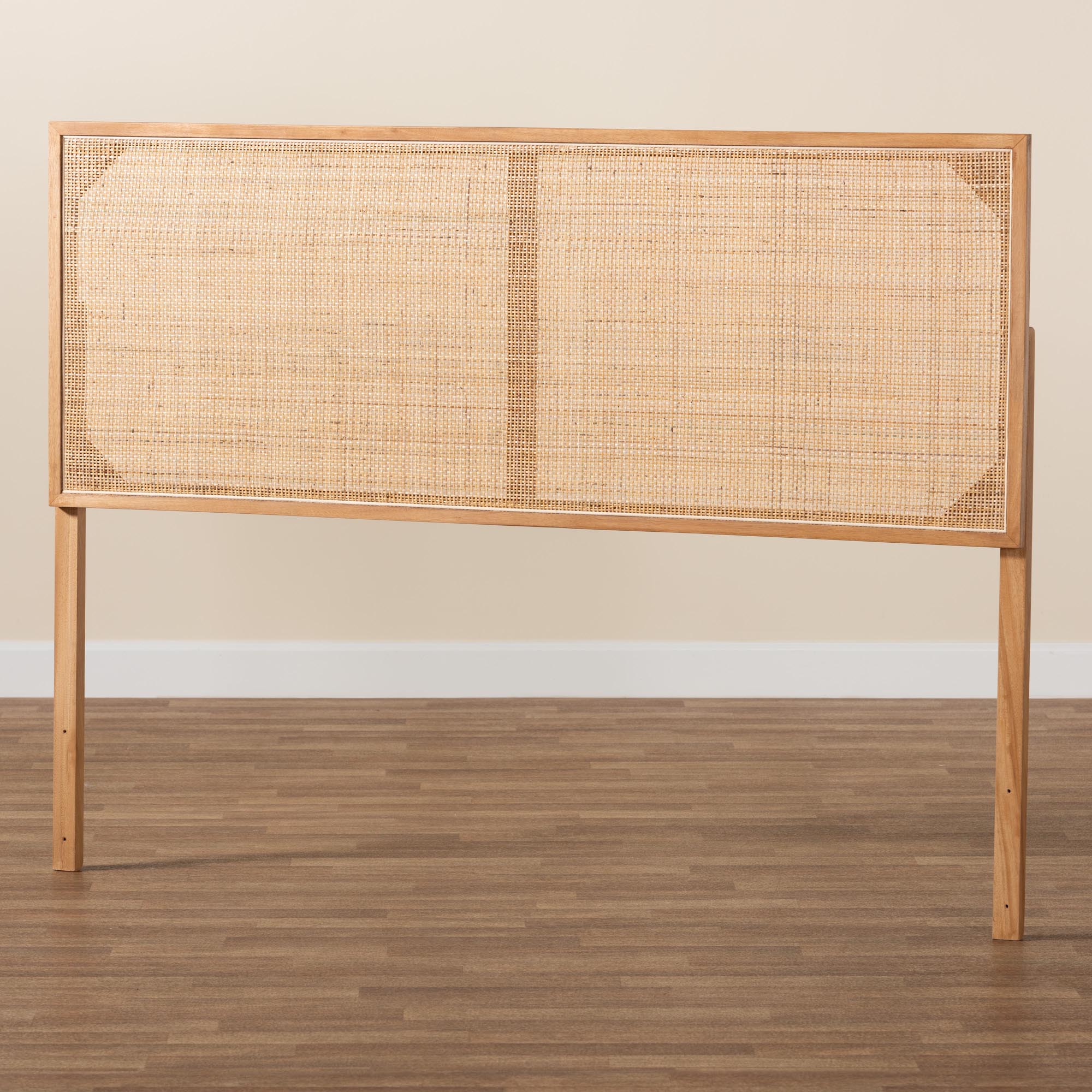 bali & pari Aurelia Modern Bohemian Natural Brown Finished Bayur Wood and Rattan Queen Size Headboard