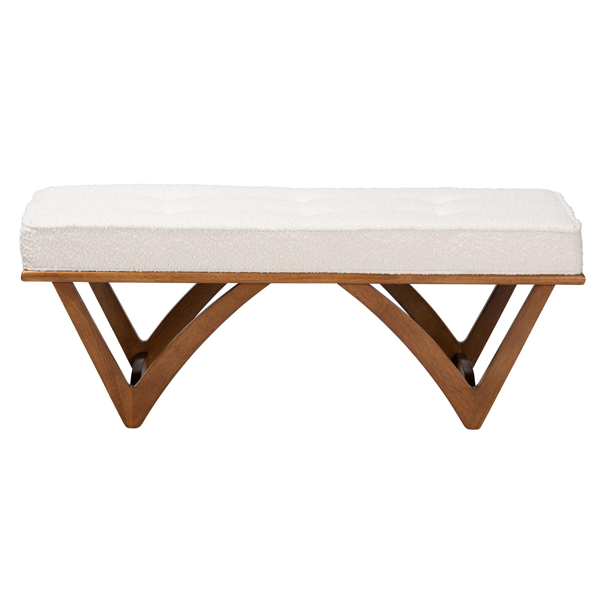 Baxton Studio Chenoa Japandi Cream Boucle Fabric and Walnut Brown Finished Wood Bench