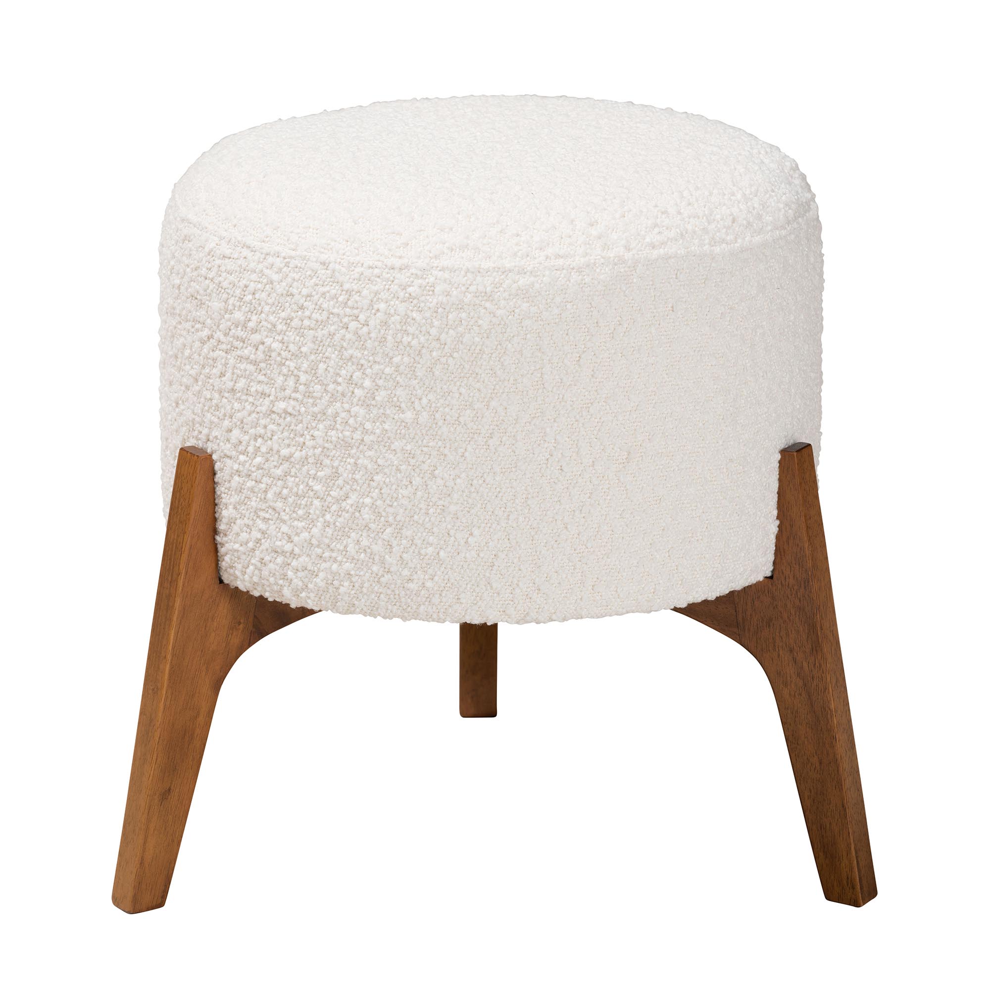 Baxton Studio Elkie Japandi Cream Boucle Fabric and Walnut Brown Finished Wood Ottoman Footstool