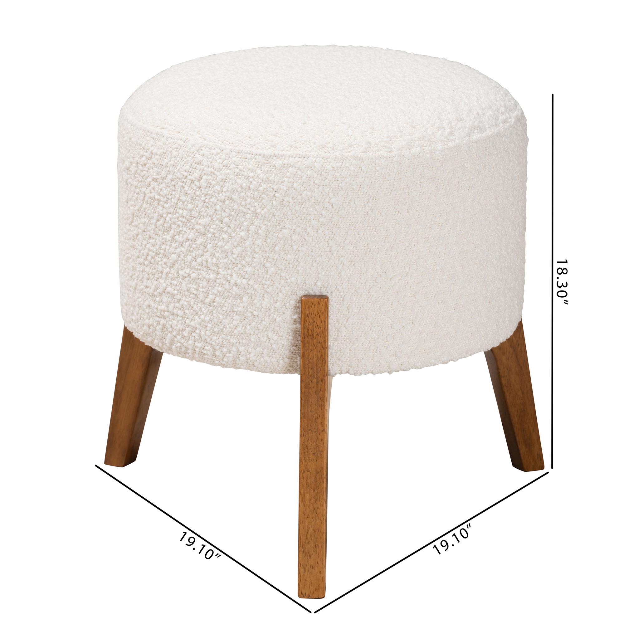 Baxton Studio Elkie Japandi Cream Boucle Fabric and Walnut Brown Finished Wood Ottoman Footstool