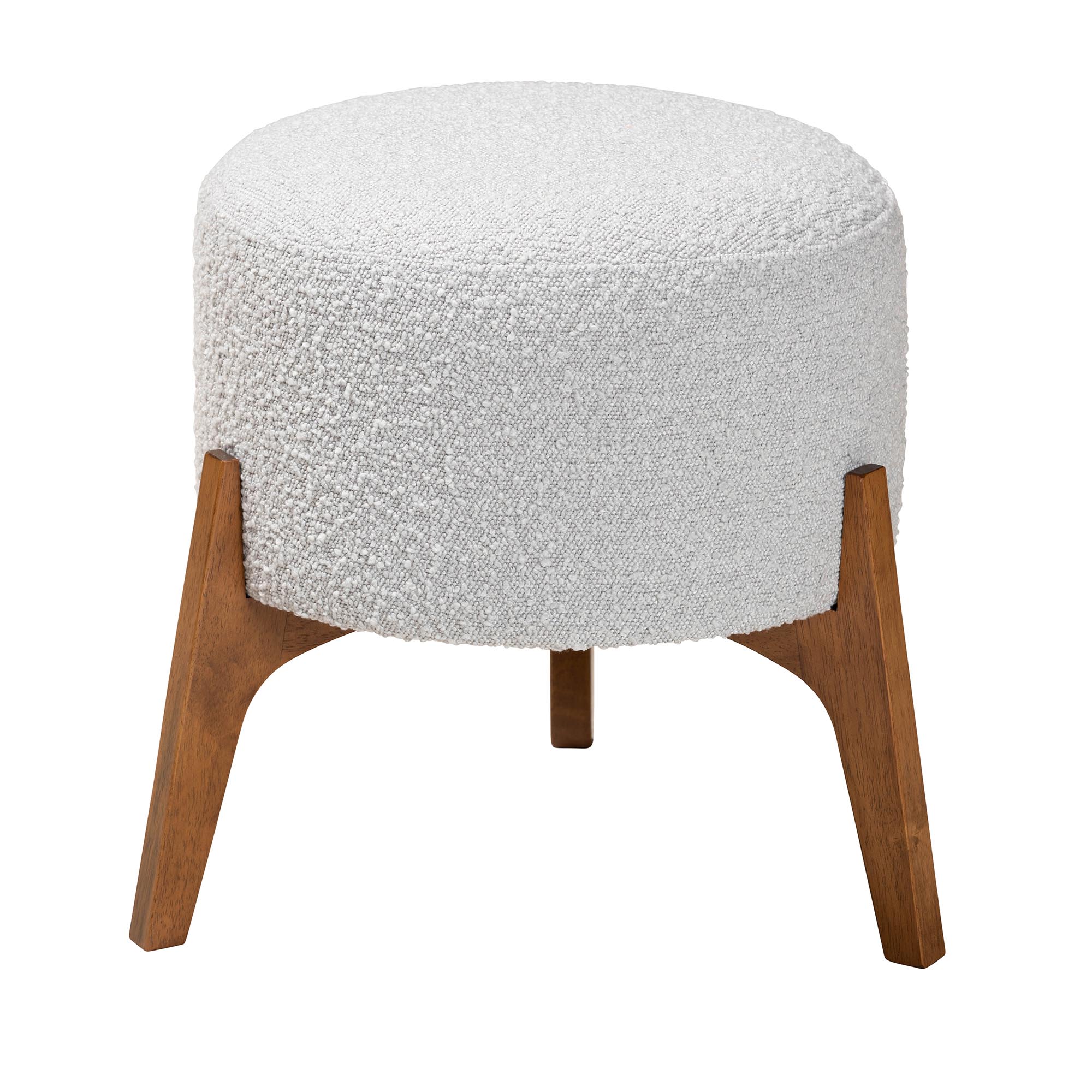 Baxton Studio Elkie Japandi Light Grey Boucle Fabric and Walnut Brown Finished Wood Ottoman Footstool