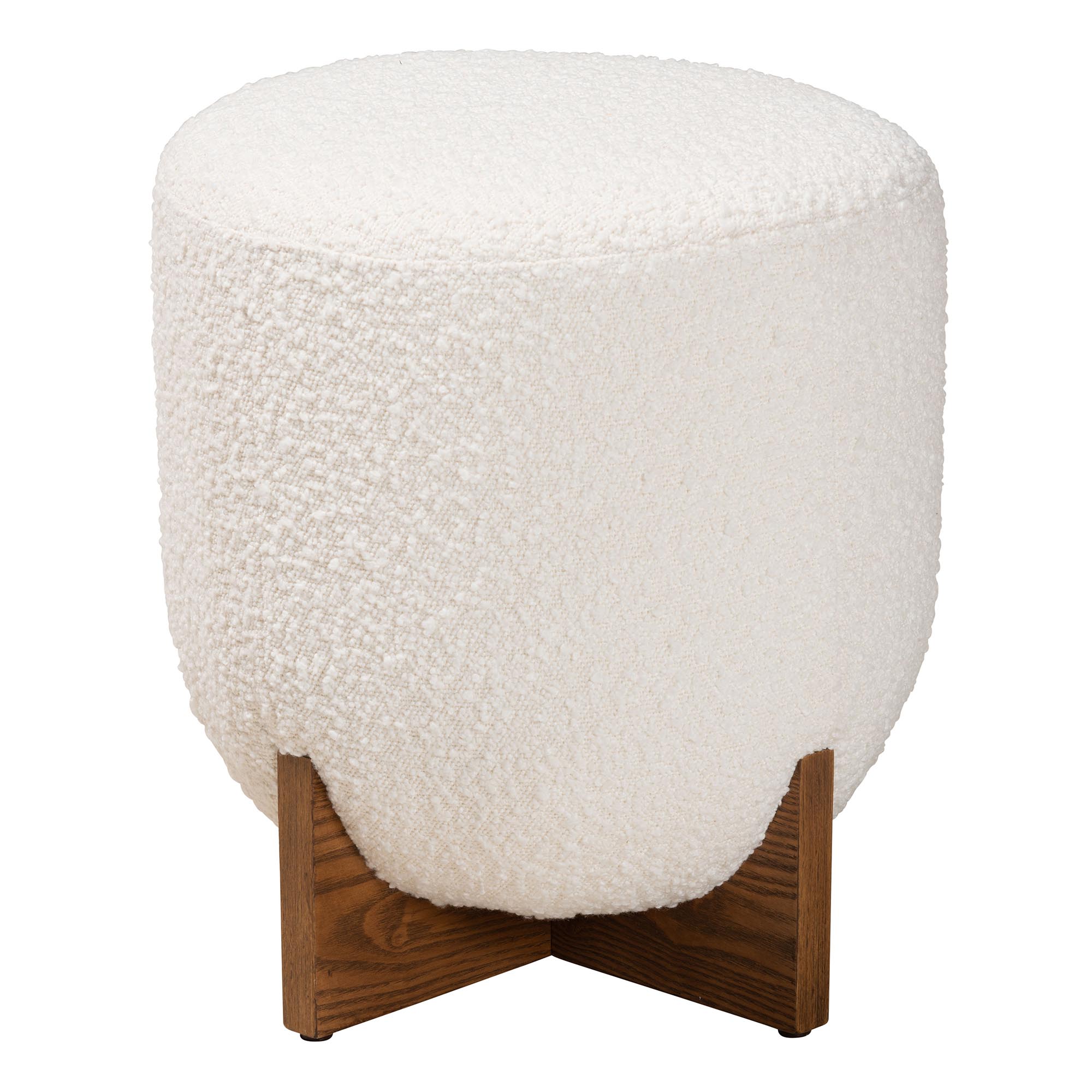 Baxton Studio Fisk Japandi Cream Boucle Fabric and Walnut Brown Finished Wood Ottoman Footstool
