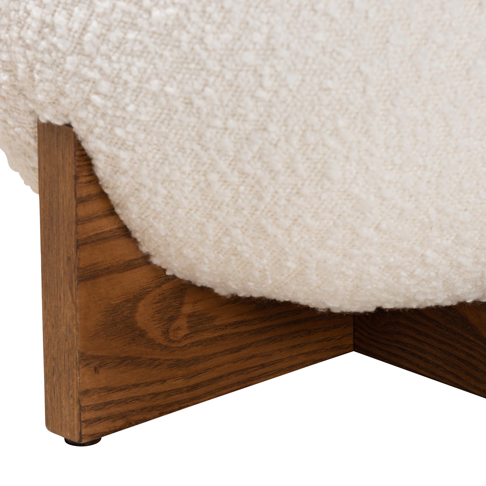 Baxton Studio Fisk Japandi Cream Boucle Fabric and Walnut Brown Finished Wood Ottoman Footstool