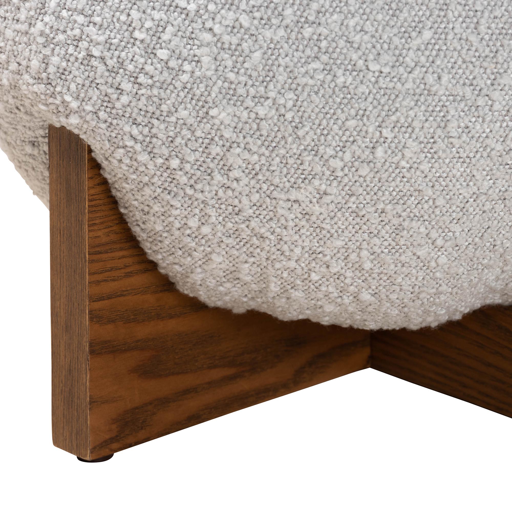 Baxton Studio Fisk Japandi Light Grey Boucle Fabric and Walnut Brown Finished Wood Ottoman Footstool
