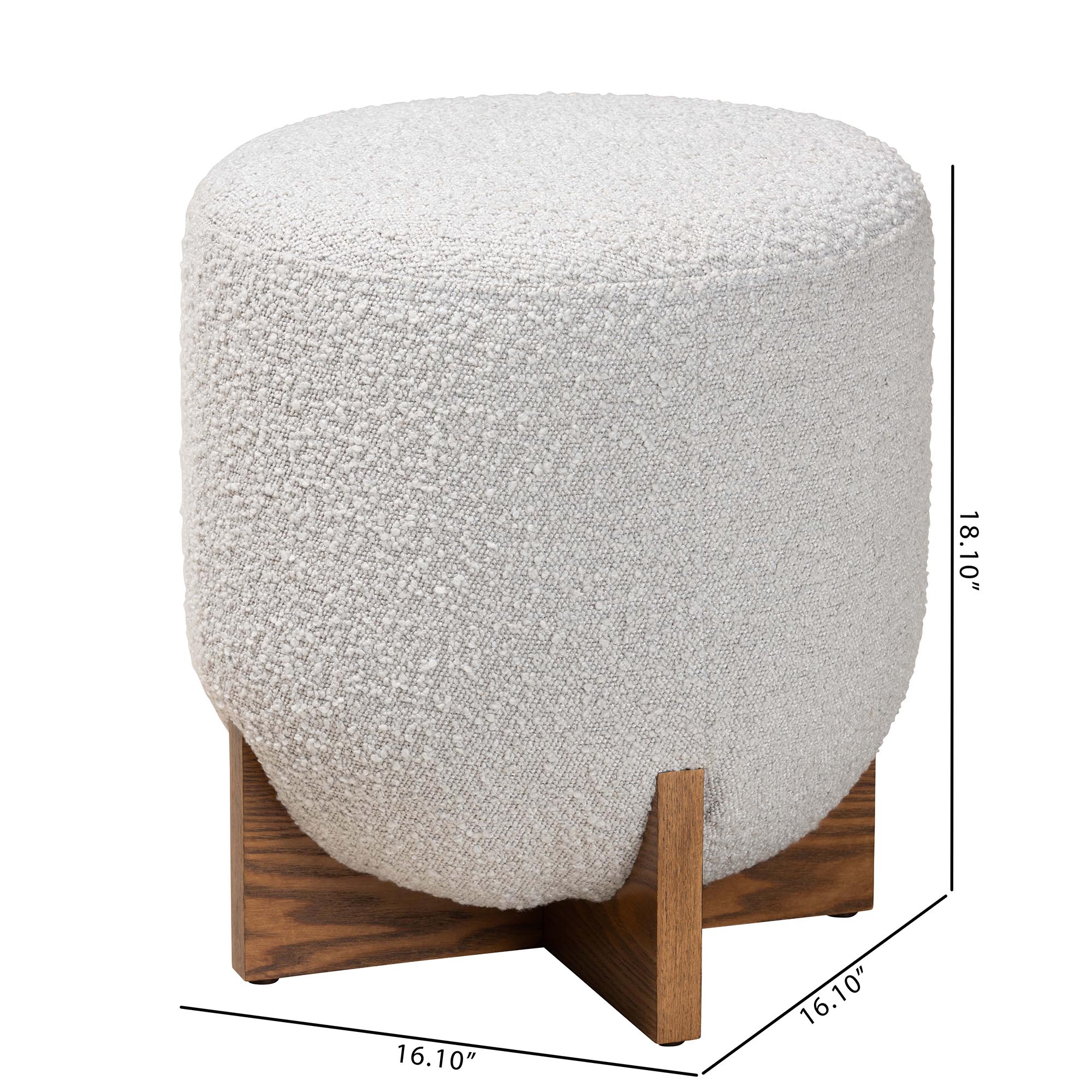 Baxton Studio Fisk Japandi Light Grey Boucle Fabric and Walnut Brown Finished Wood Ottoman Footstool