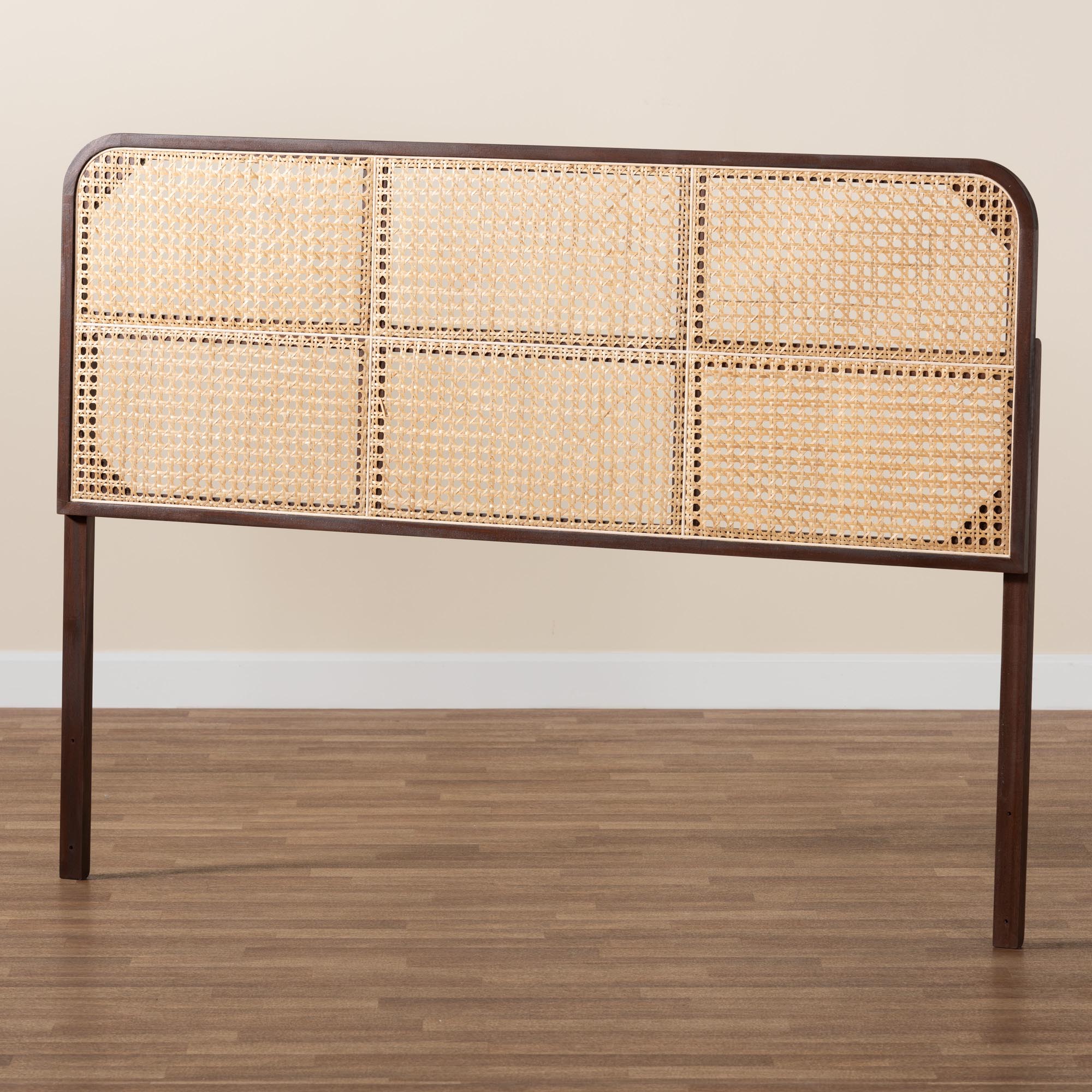 bali & pari Lainer Modern Bohemian Dark Brown Finished Bayur Wood and Natural Bamboo Queen Size Headboard