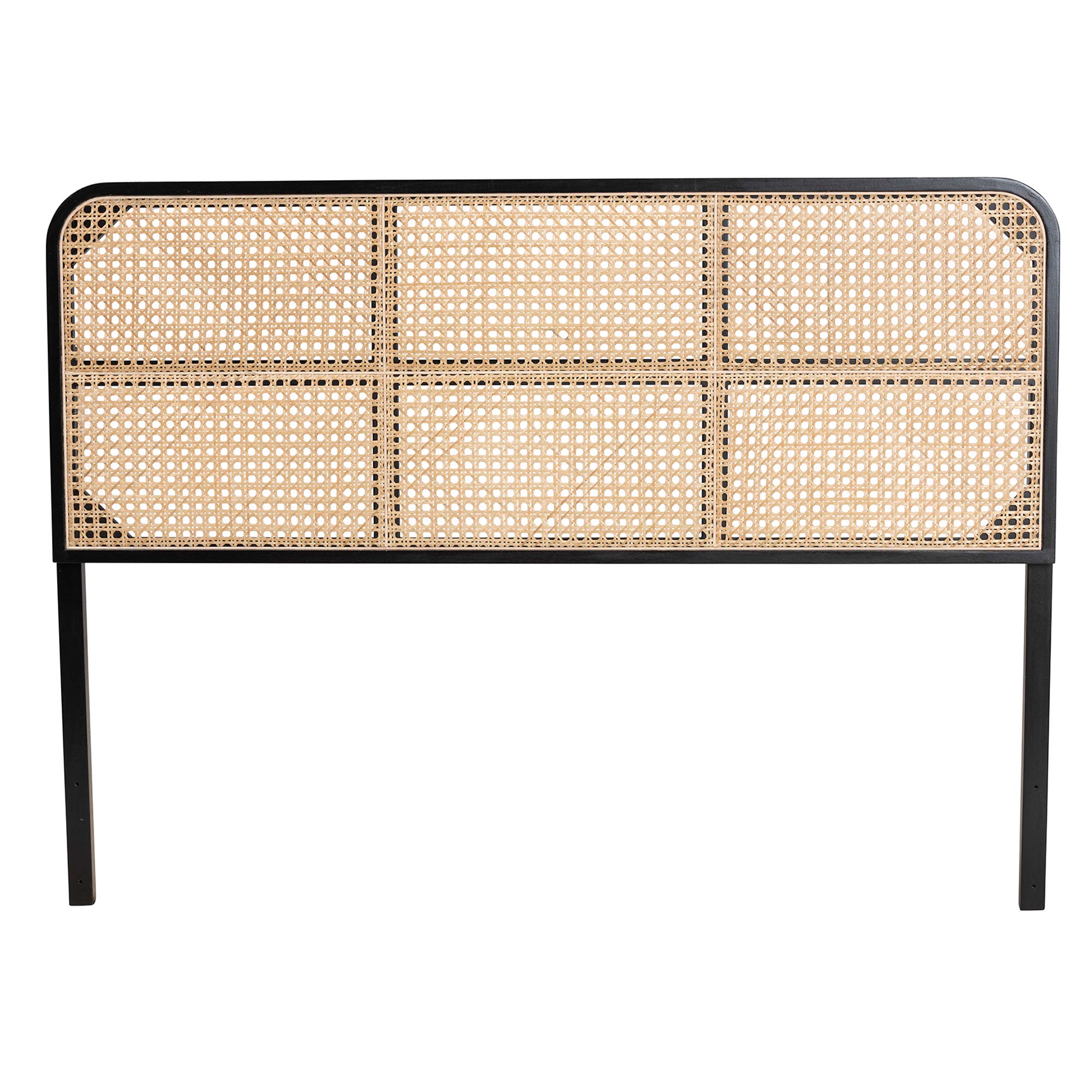 bali & pari Lainer Modern Bohemian Black Finished Bayur Wood and Natural Bamboo Queen Size Headboard