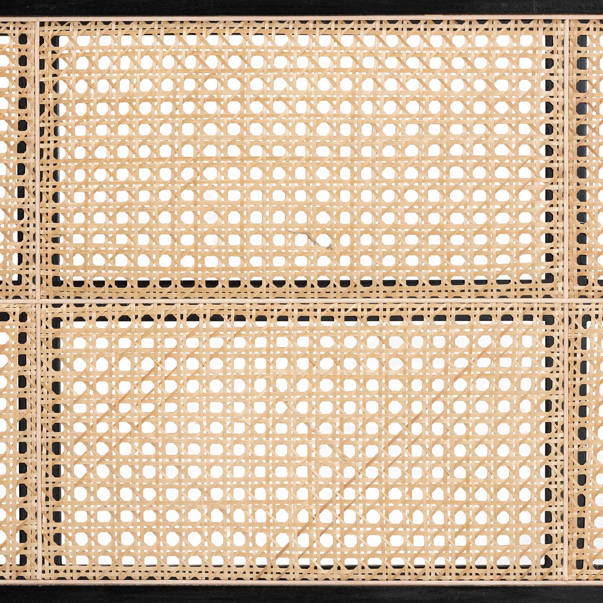 bali & pari Lainer Modern Bohemian Black Finished Bayur Wood and Natural Bamboo Queen Size Headboard