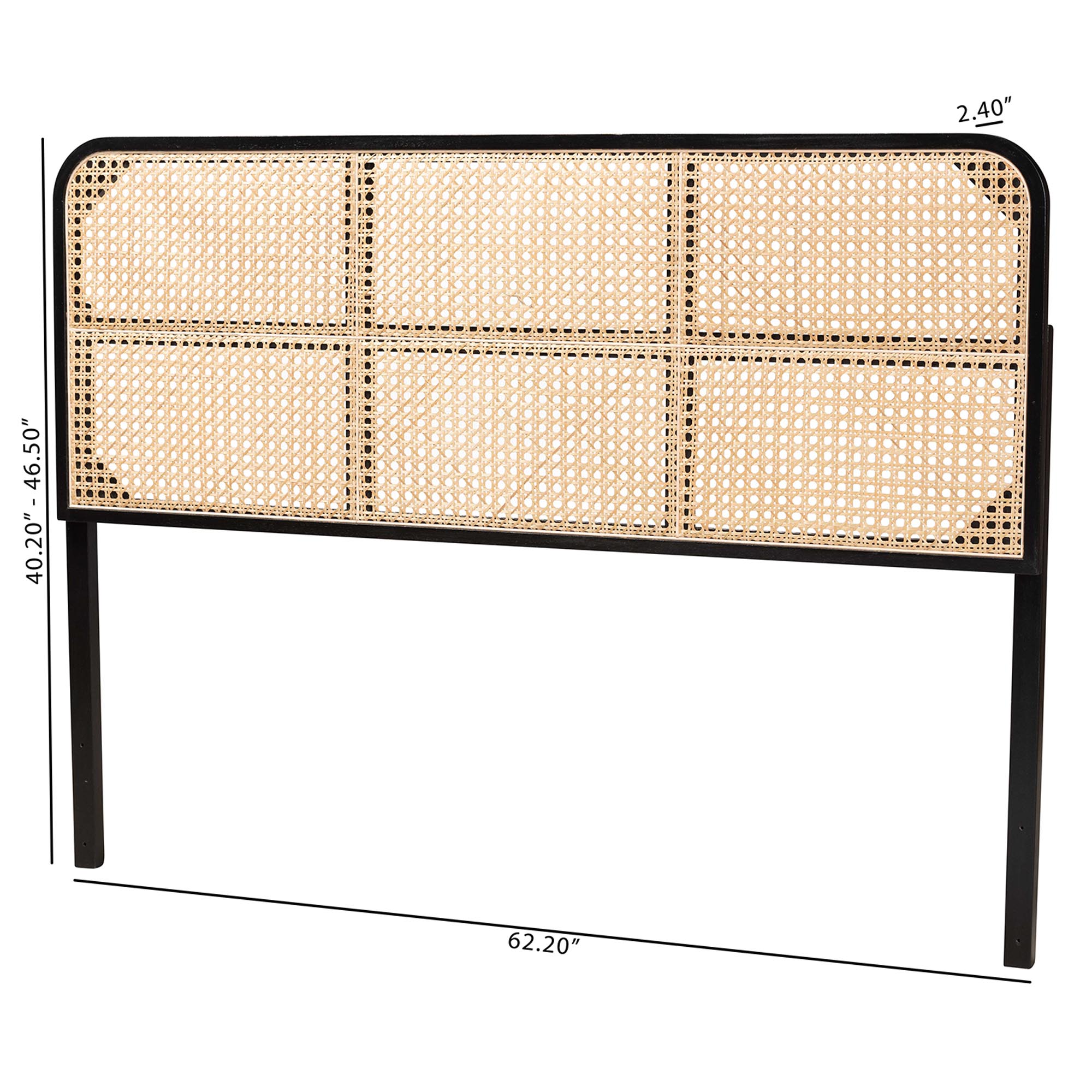 bali & pari Lainer Modern Bohemian Black Finished Bayur Wood and Natural Bamboo Queen Size Headboard