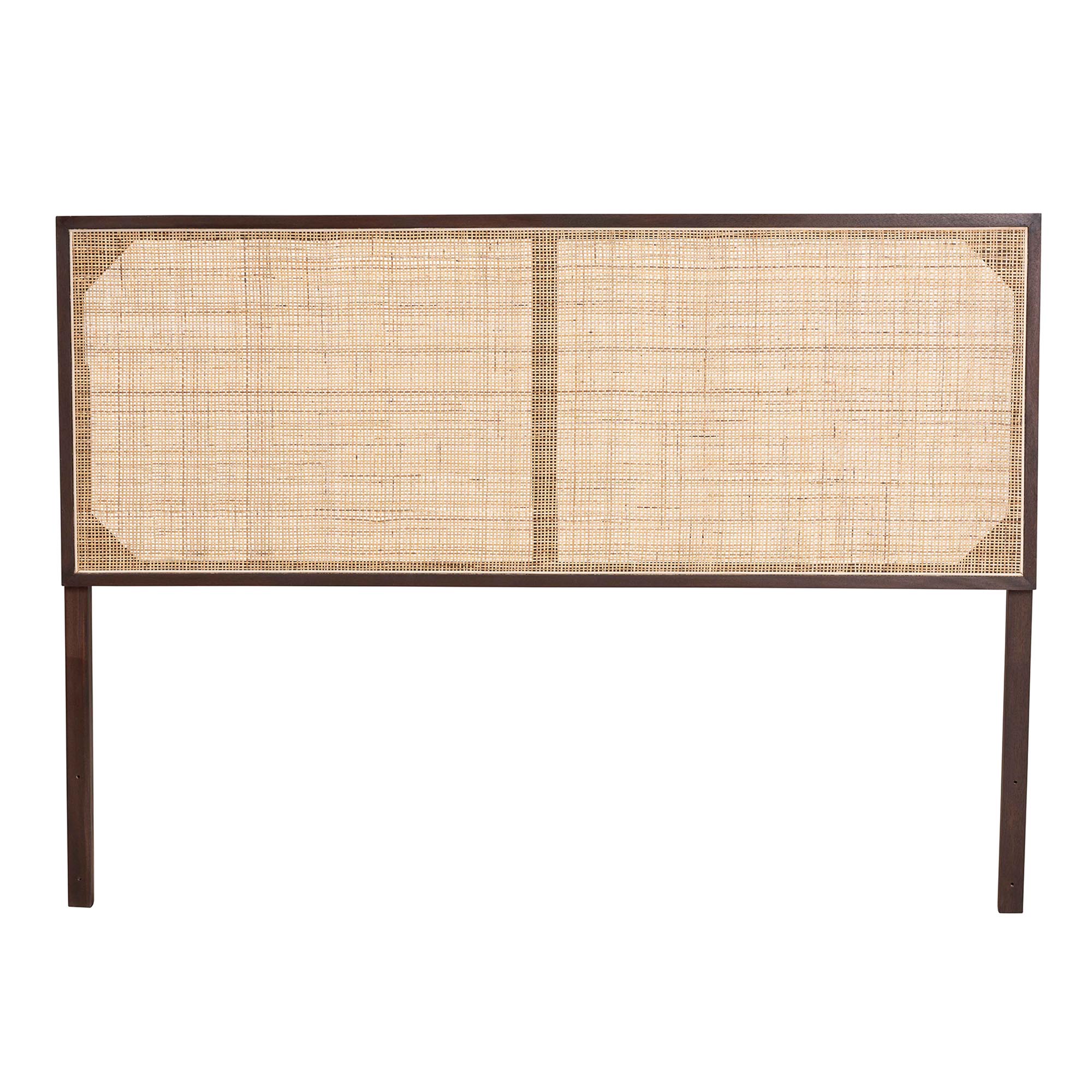 bali & pari Aurelia Modern Bohemian Dark Brown Finished Bayur Wood and Natural Rattan Queen Size Headboard