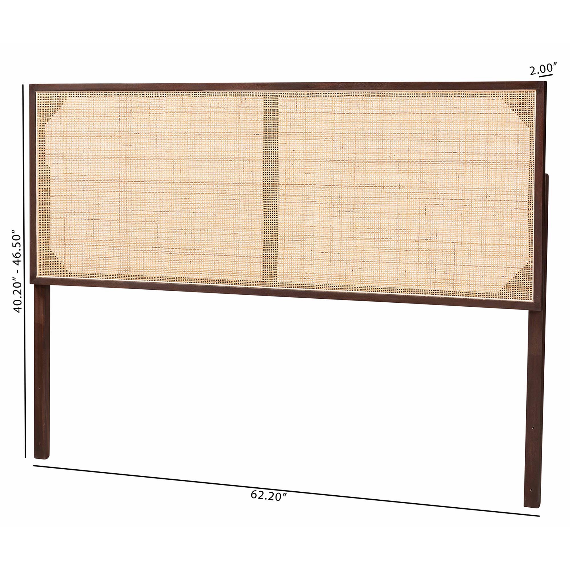 bali & pari Aurelia Modern Bohemian Dark Brown Finished Bayur Wood and Natural Rattan Queen Size Headboard