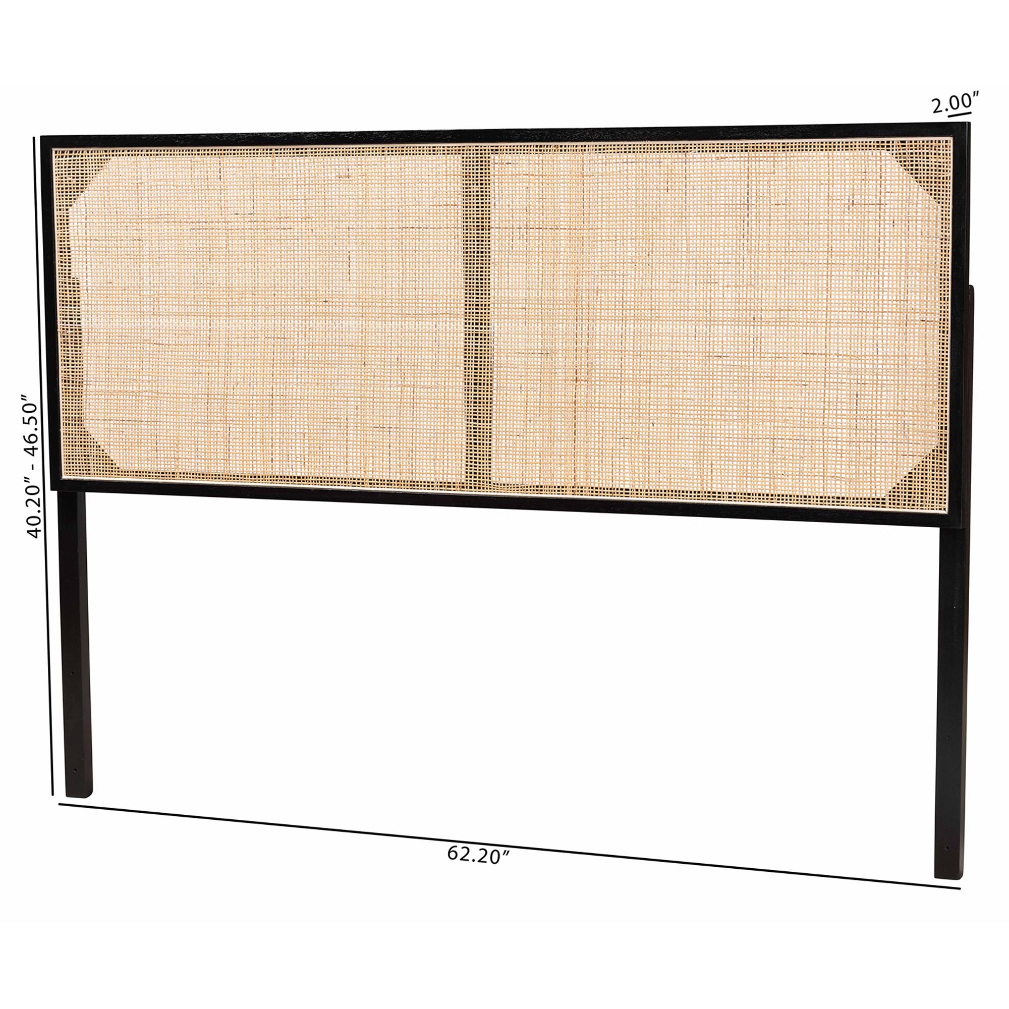 bali & pari Aurelia Modern Bohemian Black Finished Bayur Wood and Natural Rattan Queen Size Headboard