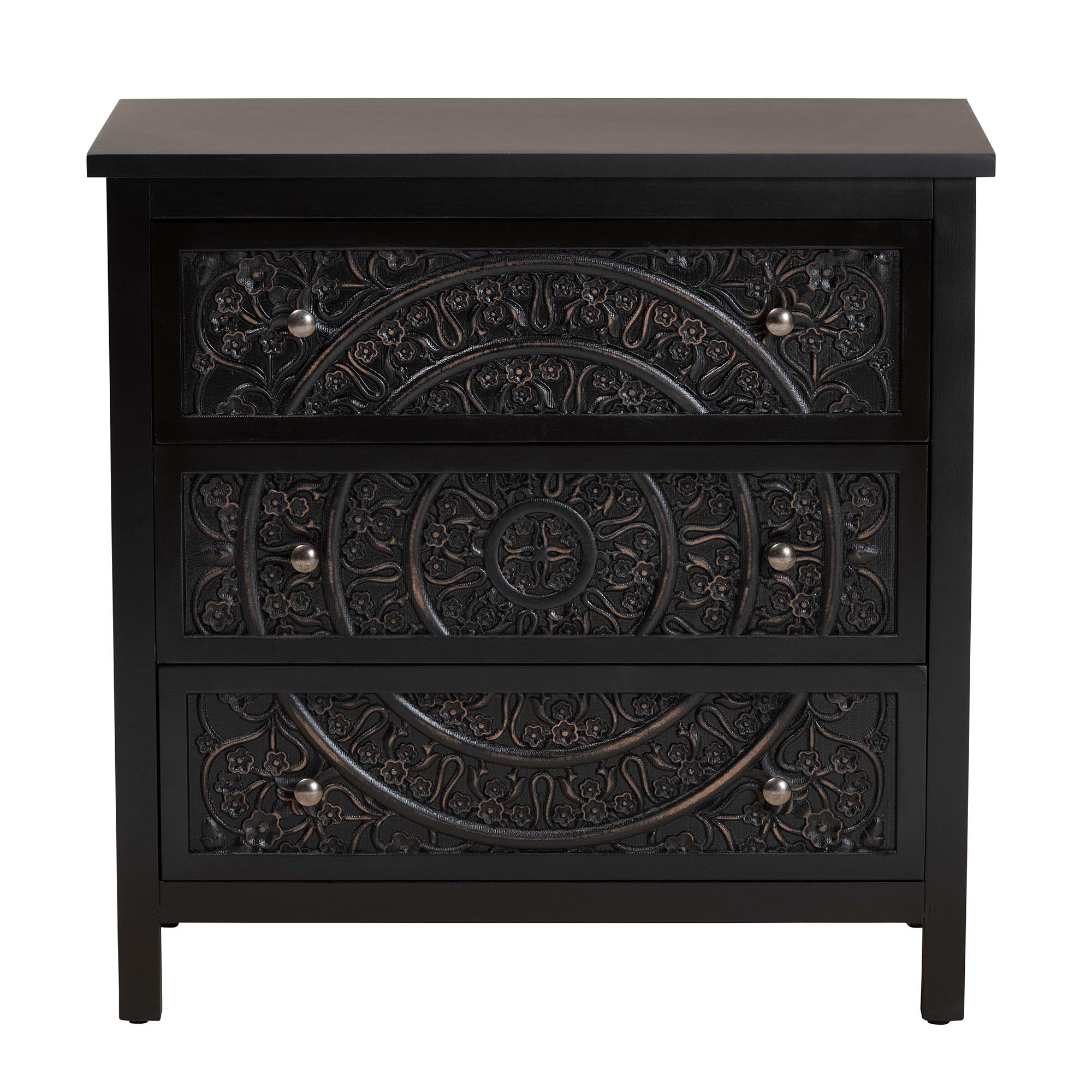 Baxton Studio Yelena Classic and Traditional Black Finished Wood 3-Drawer Storage Cabinet