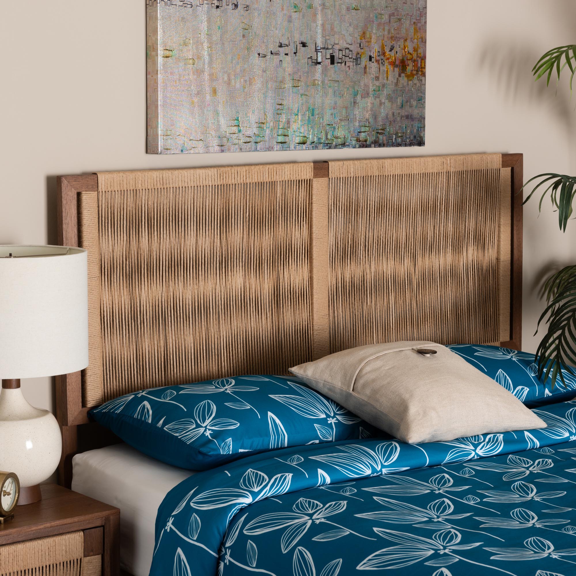 bali & pari Holitz Modern Bohemian Walnut Brown Finished Bayur Wood Queen Size Headboard