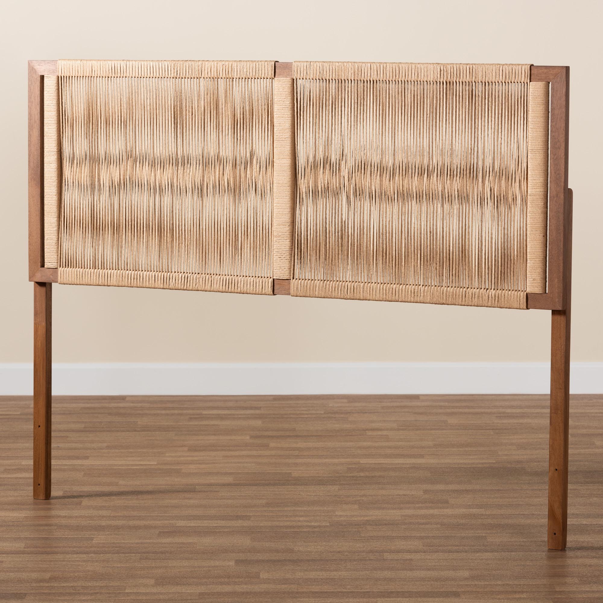 bali & pari Holitz Modern Bohemian Walnut Brown Finished Bayur Wood Queen Size Headboard