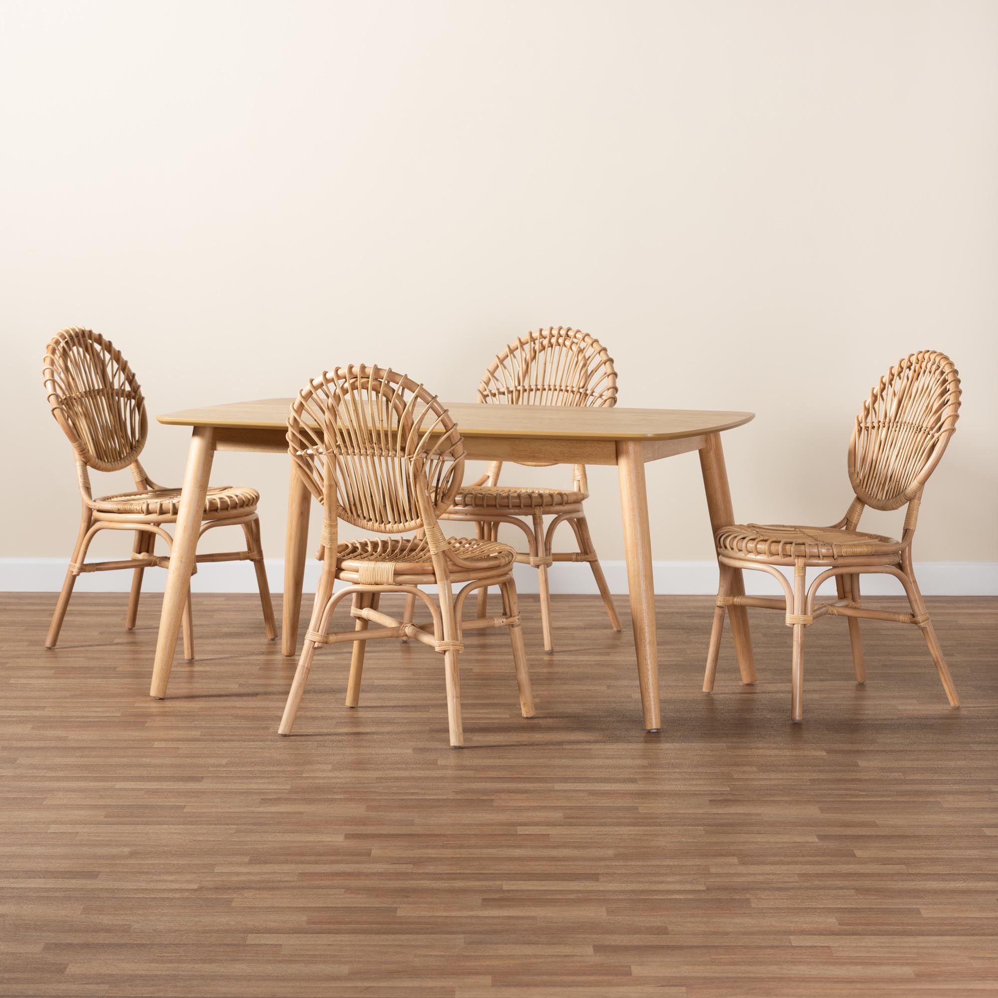 Baxton Studio Iris Modern Bohemian Natural Brown Rattan 5-Piece Dining Set