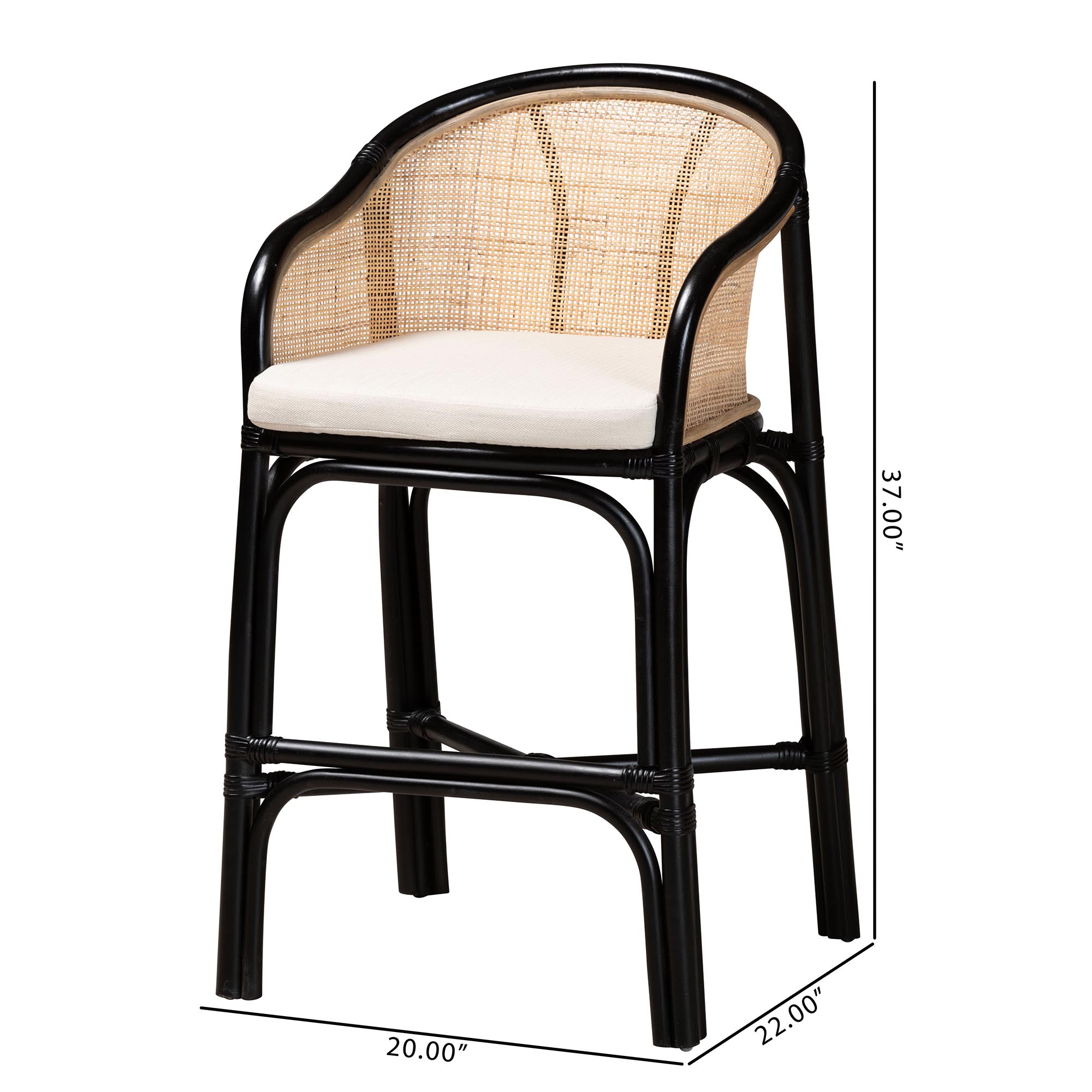 bali & pari Miranda Modern Bohemian Two-Tone Black and Natural Brown Rattan Counter Stool