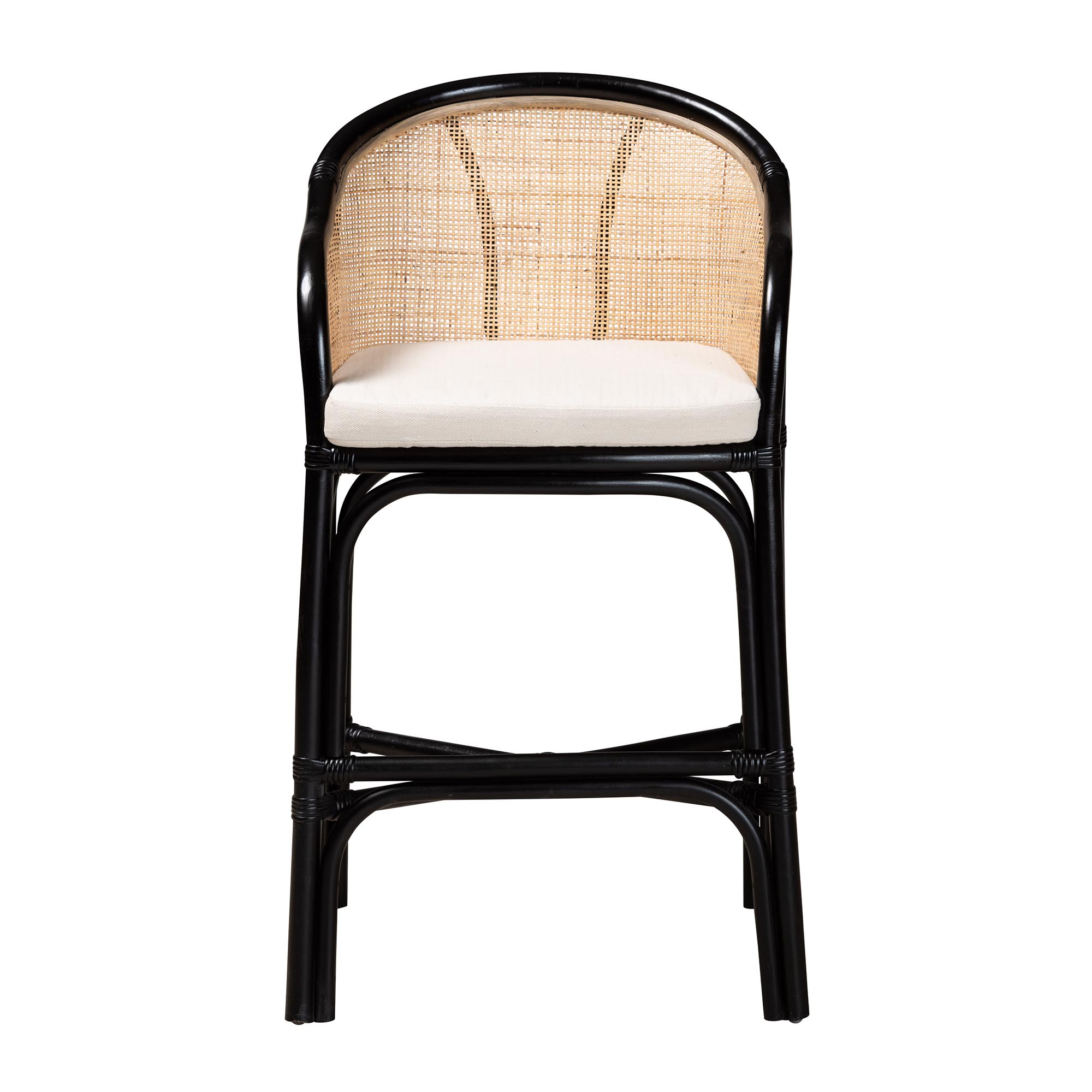 bali & pari Miranda Modern Bohemian Two-Tone Black and Natural Brown Rattan Counter Stool