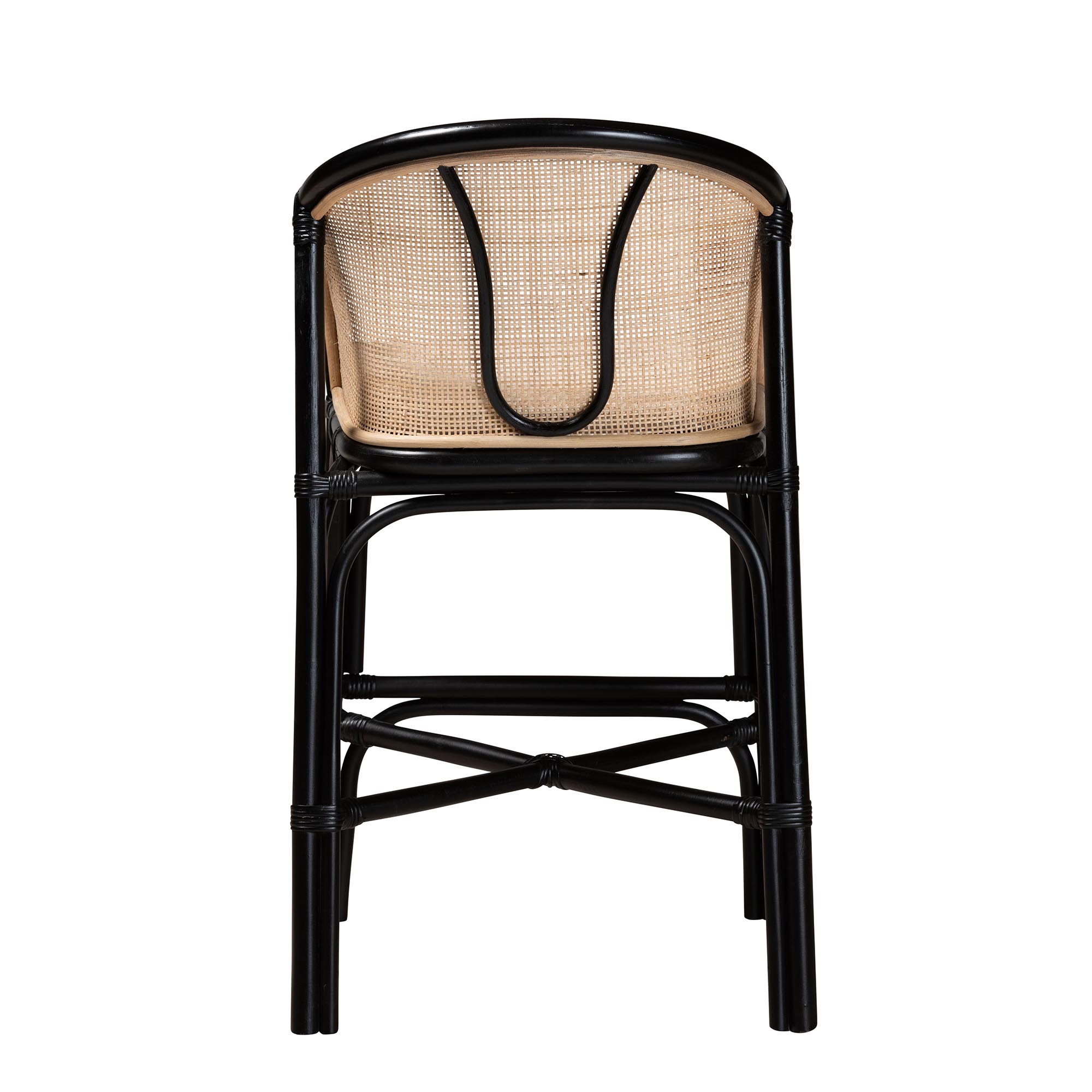 bali & pari Miranda Modern Bohemian Two-Tone Black and Natural Brown Rattan Counter Stool