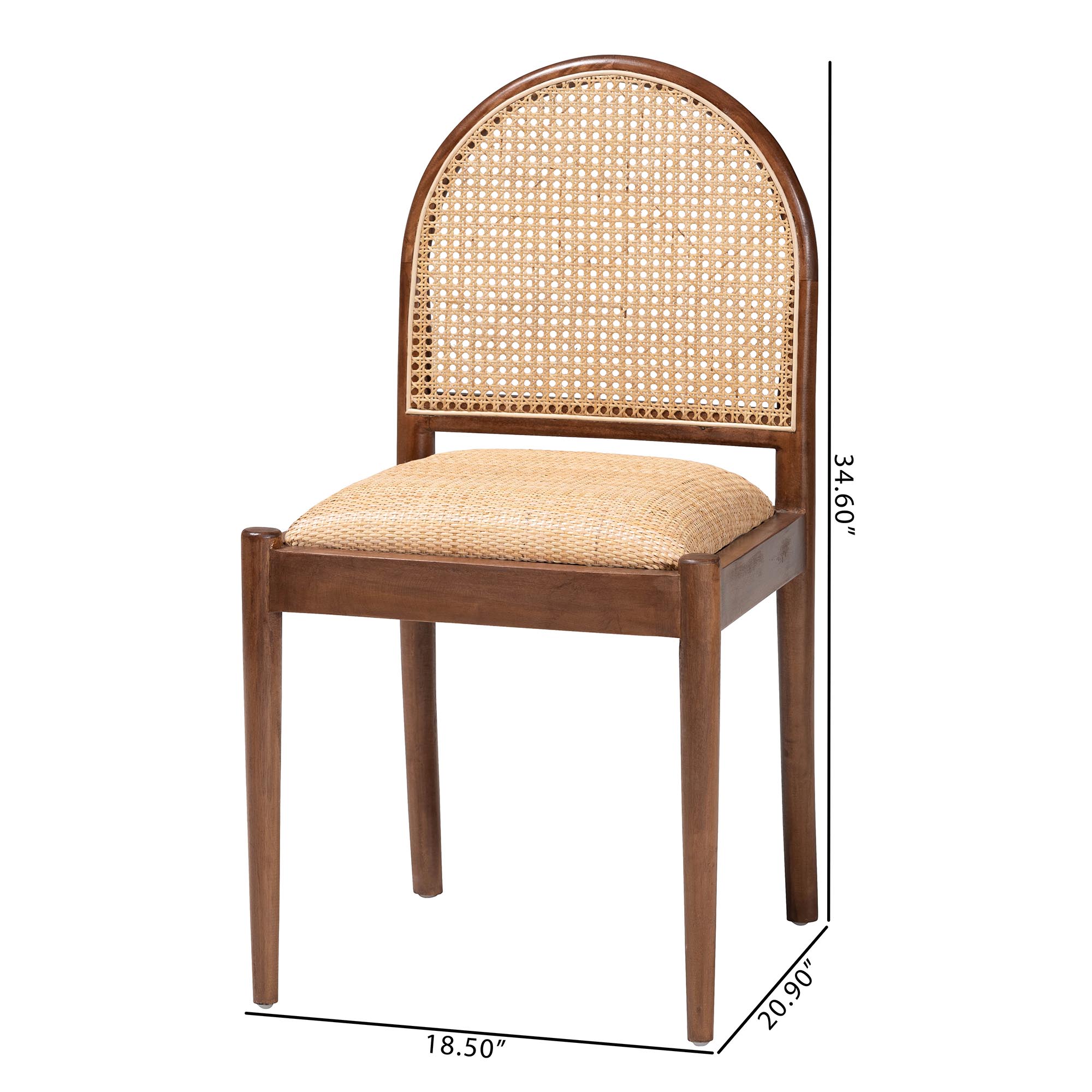 bali & pari Maryland Modern Bohemian Natural Rattan and Acacia Wood 2-Piece Dining Chair Set