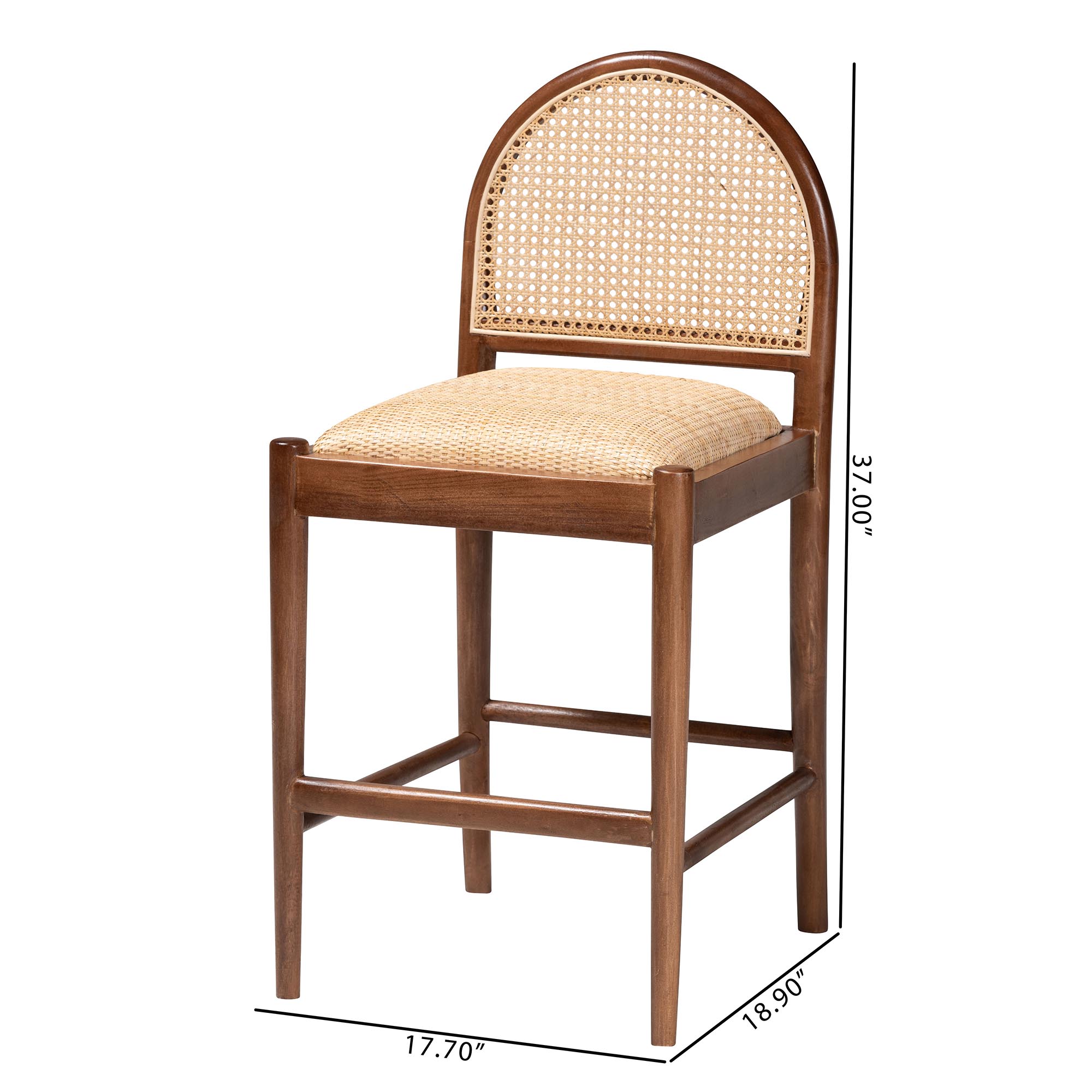 bali & pari Maryland Modern Bohemian Natural Rattan and Acacia Wood Counter Stool