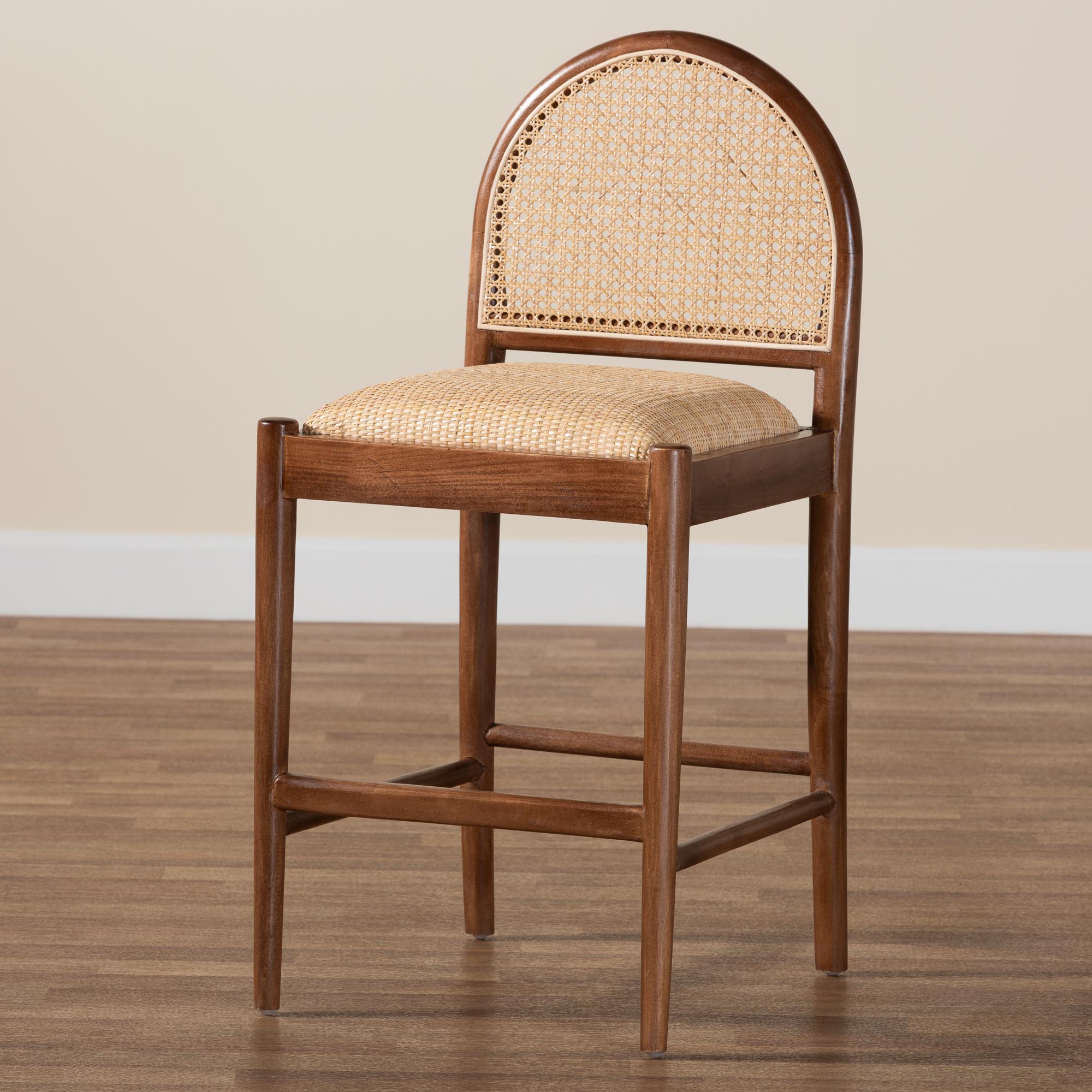 bali & pari Maryland Modern Bohemian Natural Rattan and Acacia Wood Counter Stool