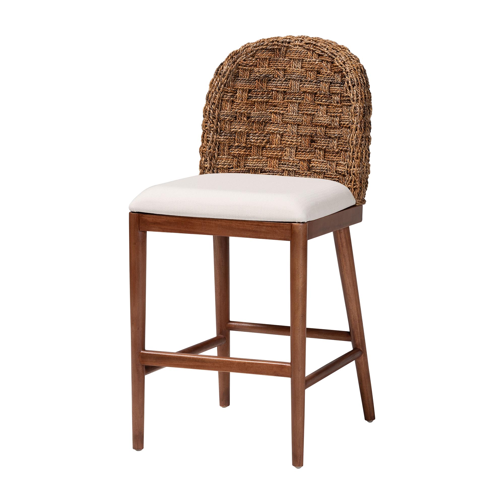 bali & pari Denver Modern Bohemian Walnut Brown Finished Acacia Wood and Seagrass Counter Stool