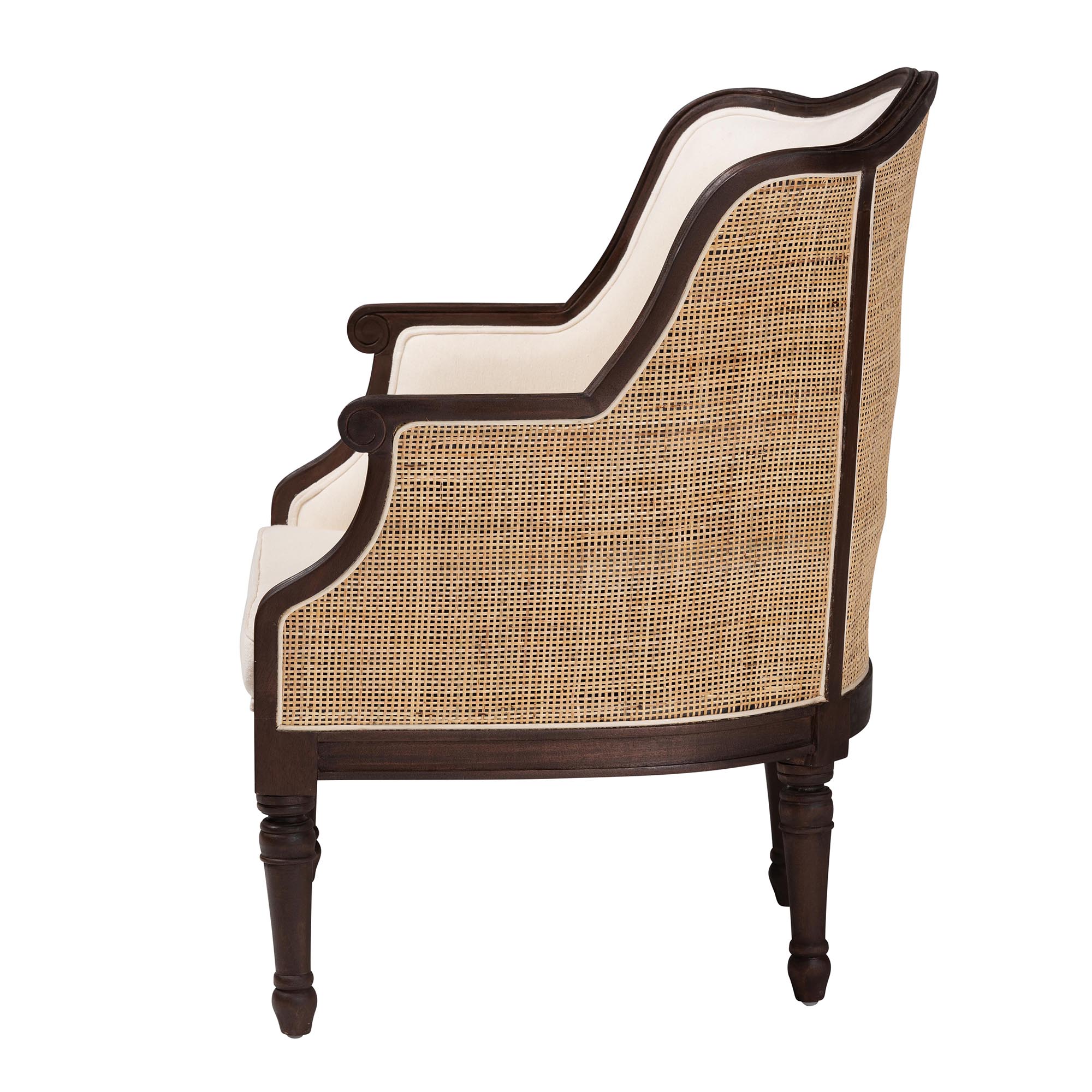 bali & pari Ornella Traditional French Beige Fabric and Dark Brown Finished Wood Accent Chair