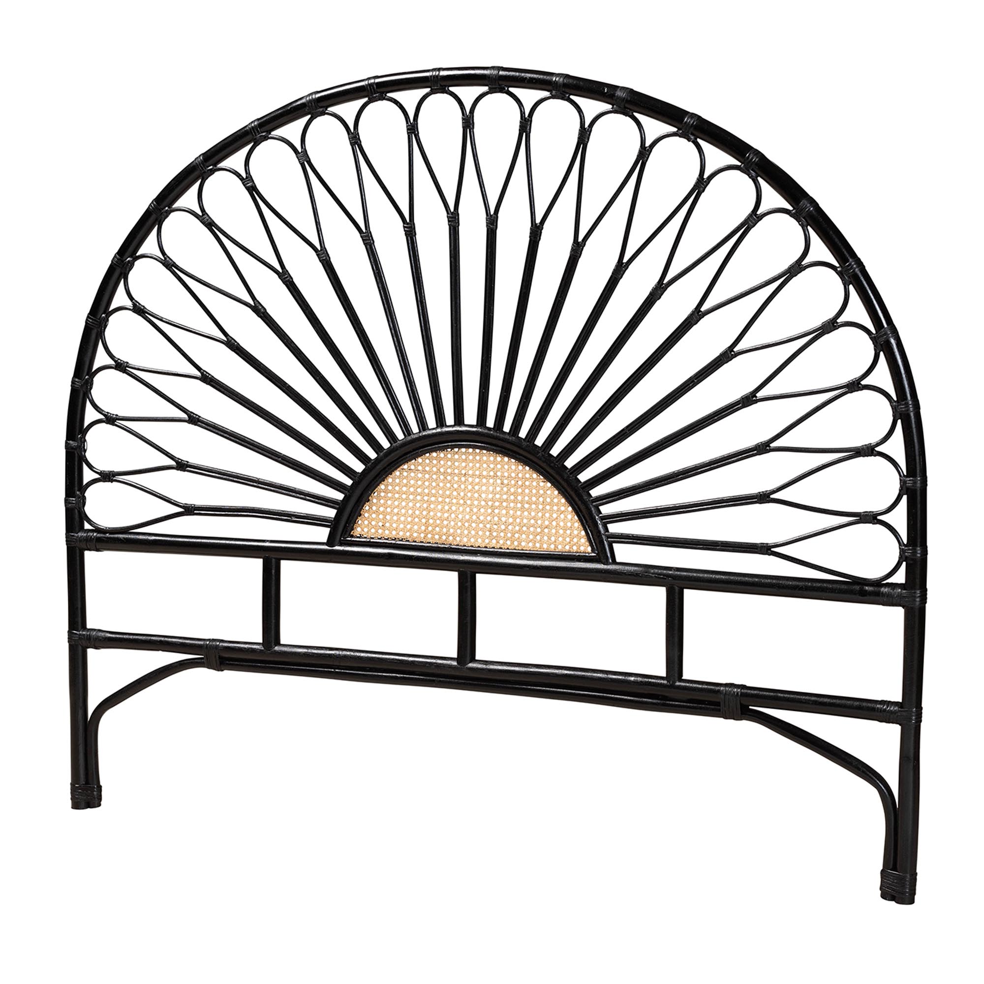bali & pari Perenna Modern Bohemian Two-Tone Black and Natural Brown Rattan King Size Standalone Headboard