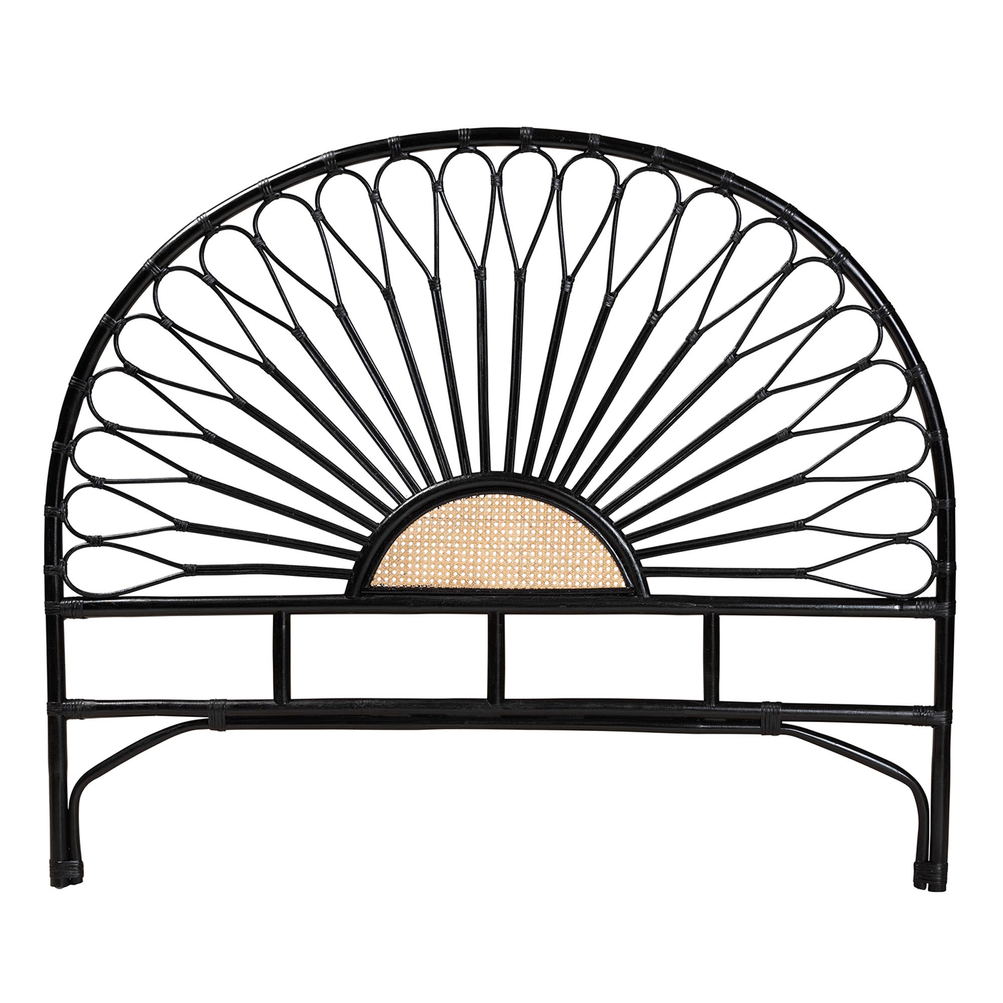 bali & pari Perenna Modern Bohemian Two-Tone Black and Natural Brown Rattan King Size Standalone Headboard