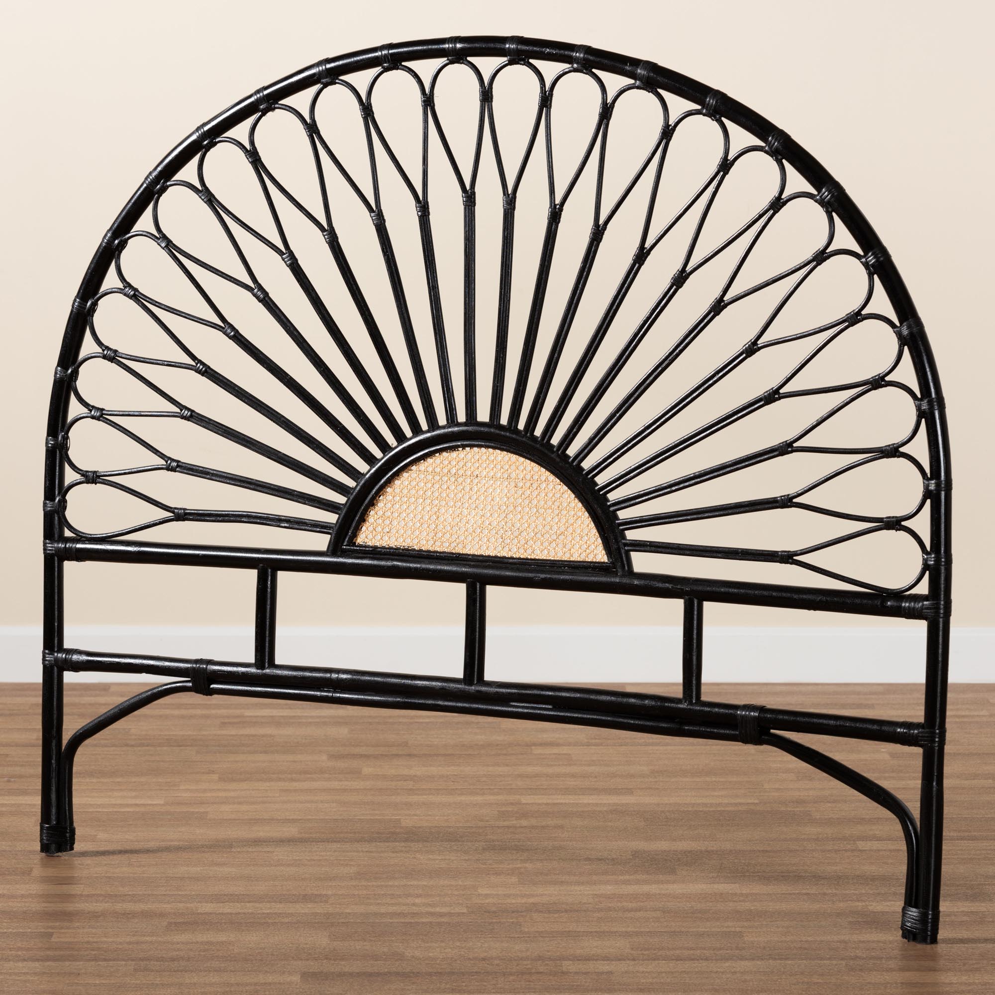 bali & pari Perenna Modern Bohemian Two-Tone Black and Natural Brown Rattan King Size Standalone Headboard