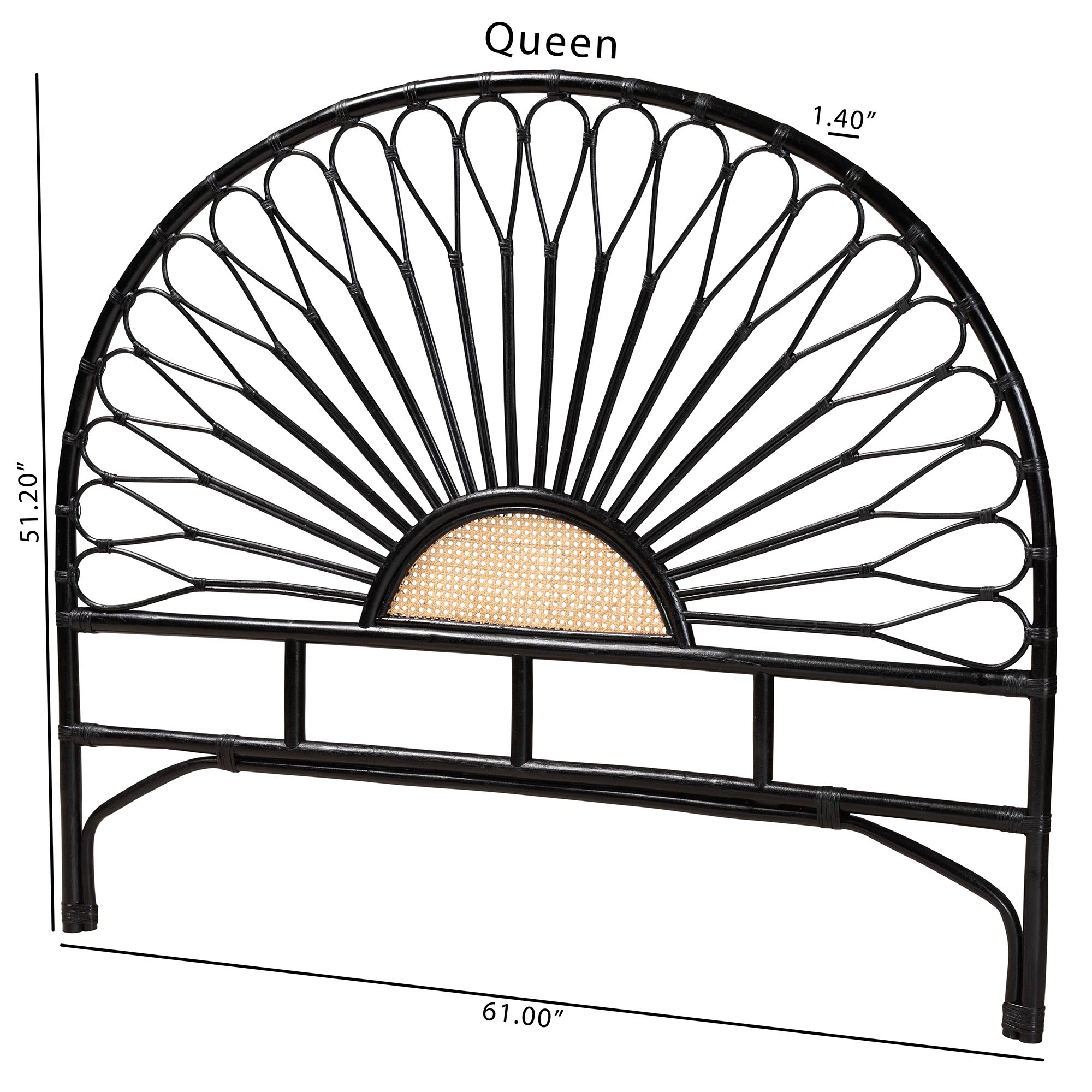 bali & pari Perenna Modern Bohemian Two-Tone Black and Natural Brown Rattan King Size Standalone Headboard