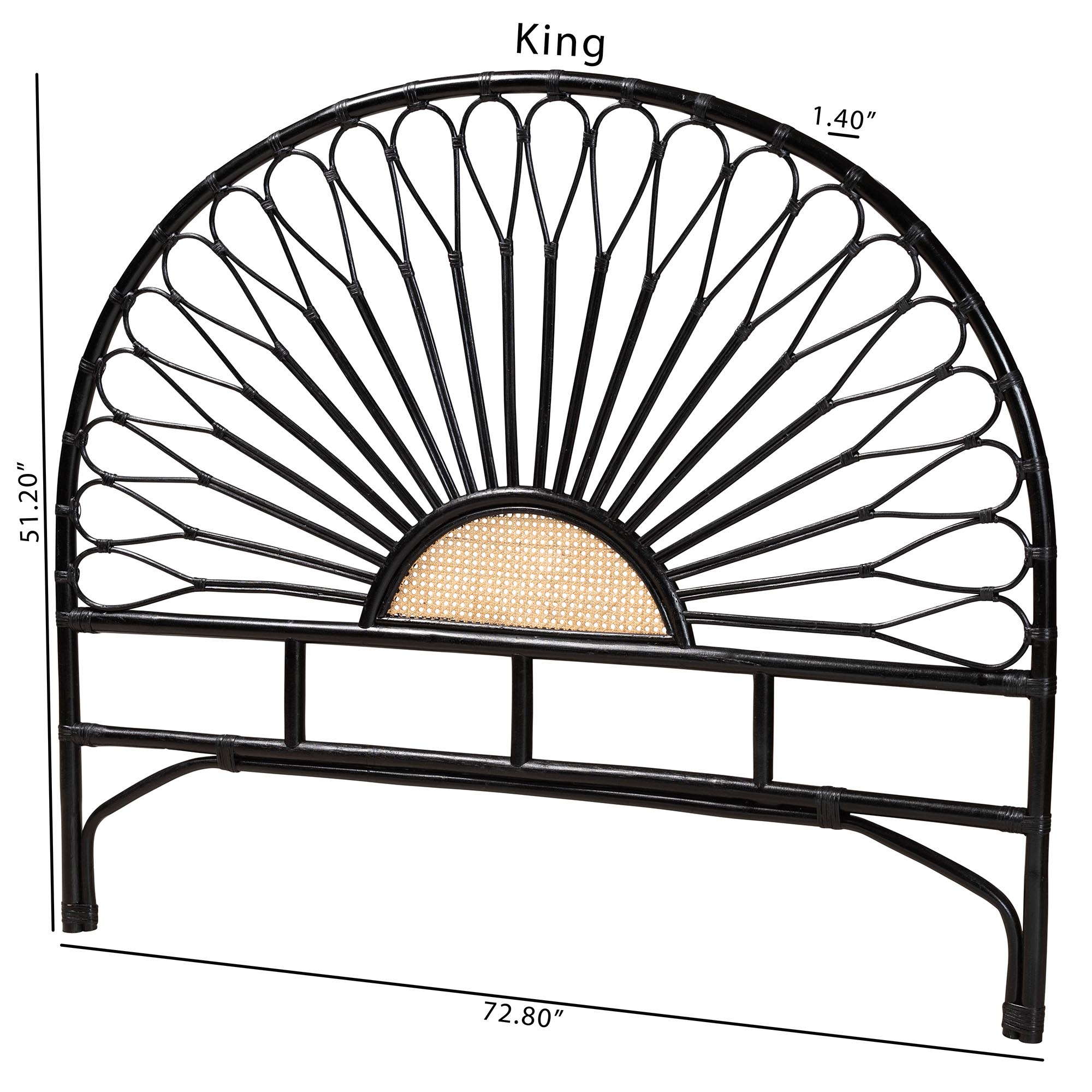 bali & pari Perenna Modern Bohemian Two-Tone Black and Natural Brown Rattan King Size Standalone Headboard