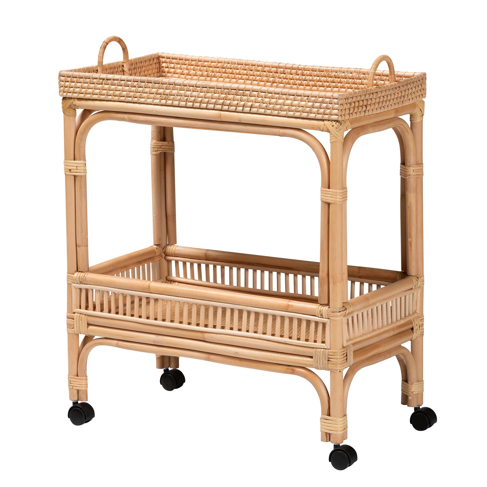 bali & pari Lombok Modern Bohemian Natural Brown Rattan Wine Cart