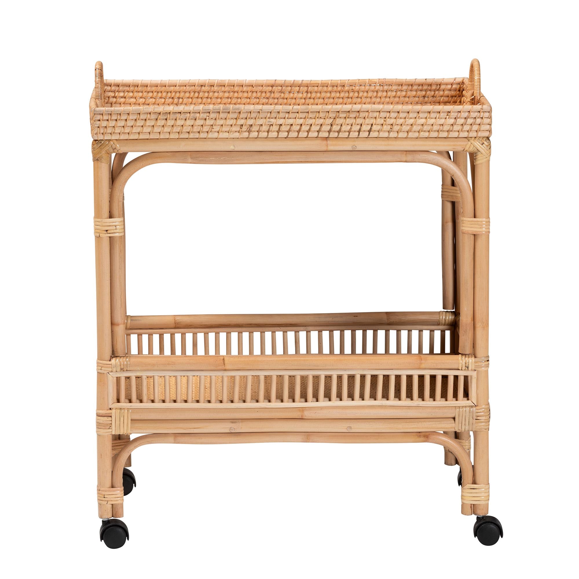 bali & pari Lombok Modern Bohemian Natural Brown Rattan Wine Cart